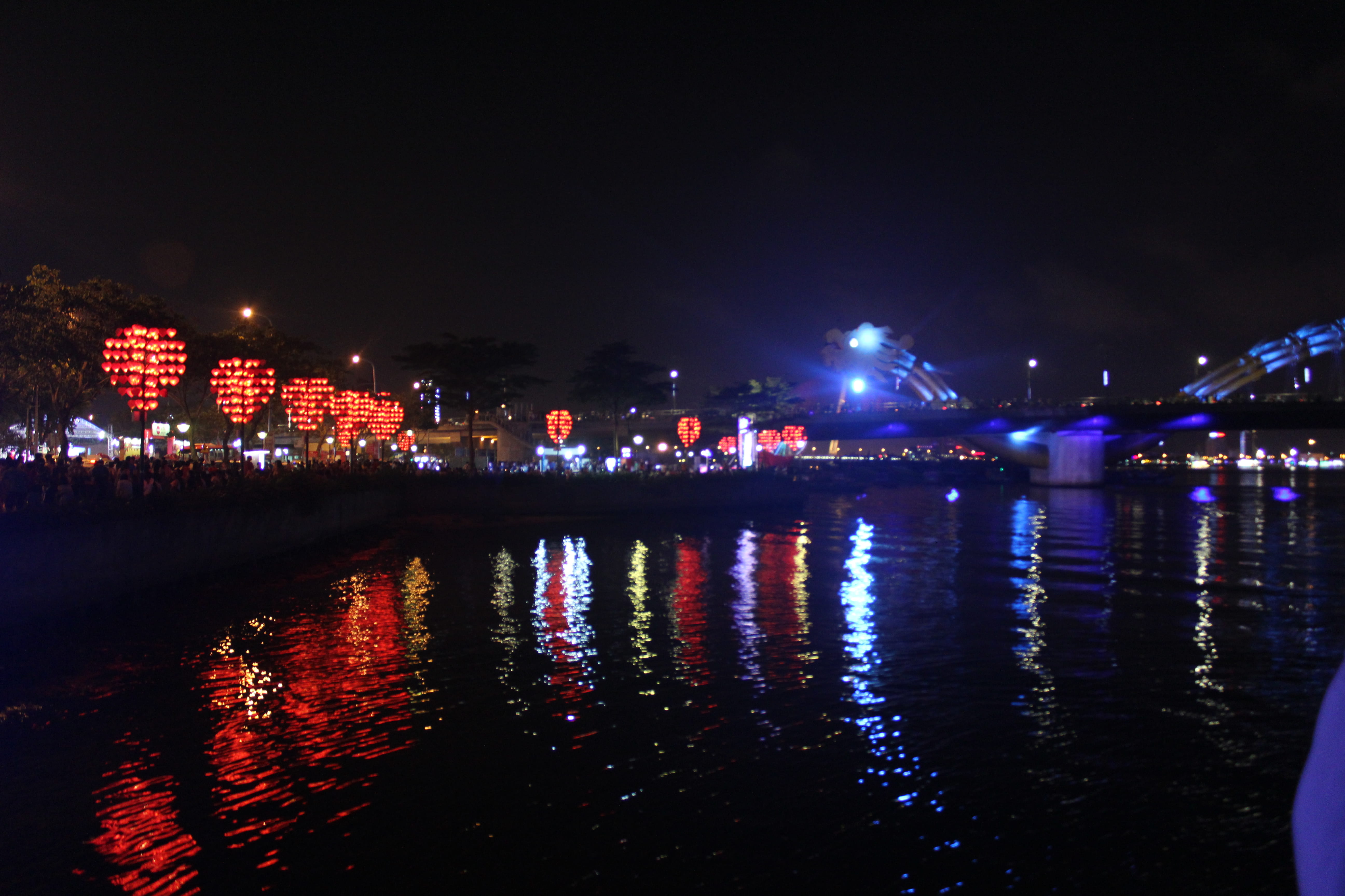 canon, travel destinations, 5K, reflection, no people, illuminated, architecture, lighting equipment, building exterior, danang, water, hanriver, nature, HD Wallpaper