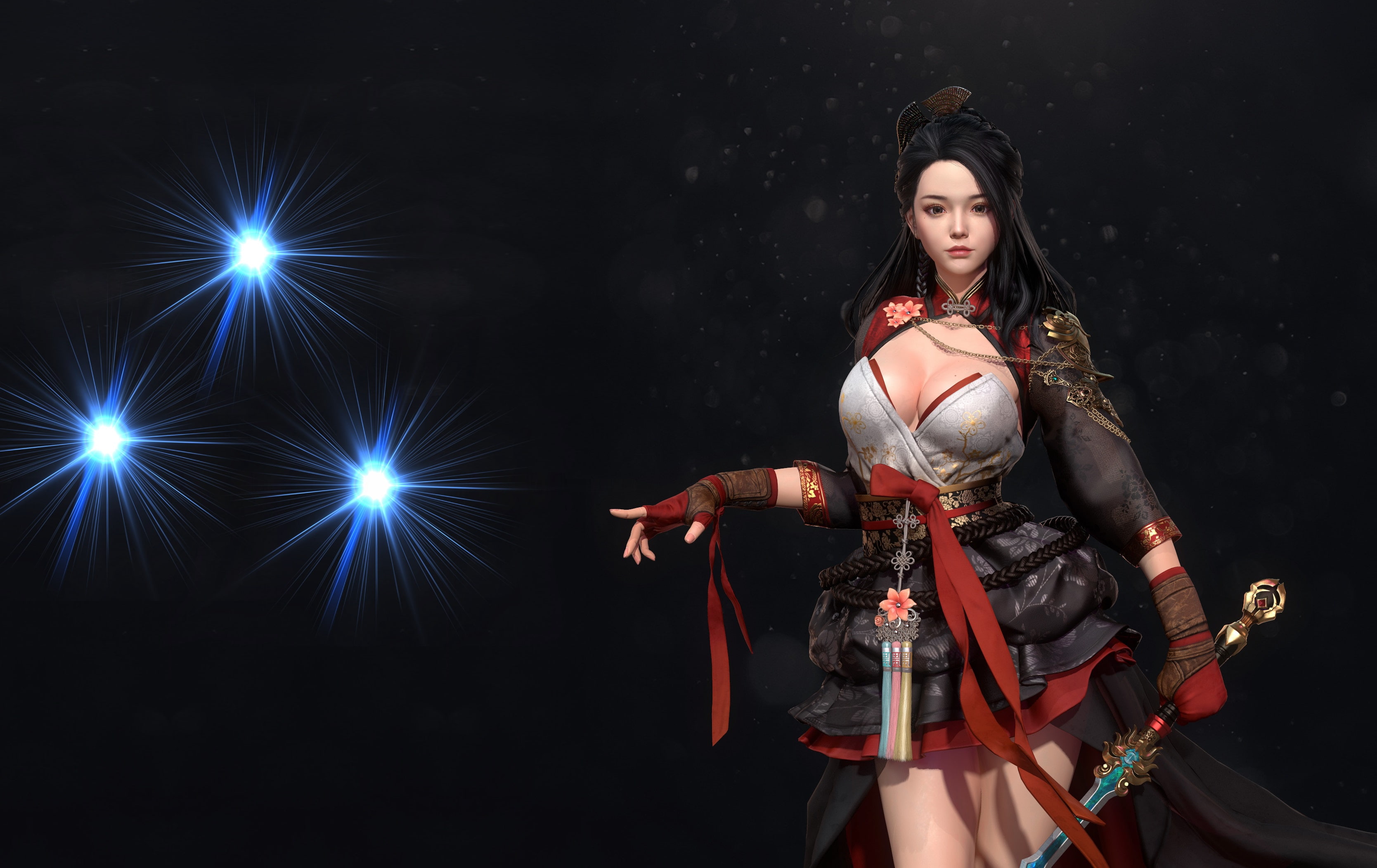 art, weapons, warrior, costume design, fantasy, girl, Hanbok, kong R, 2K, HD Wallpaper