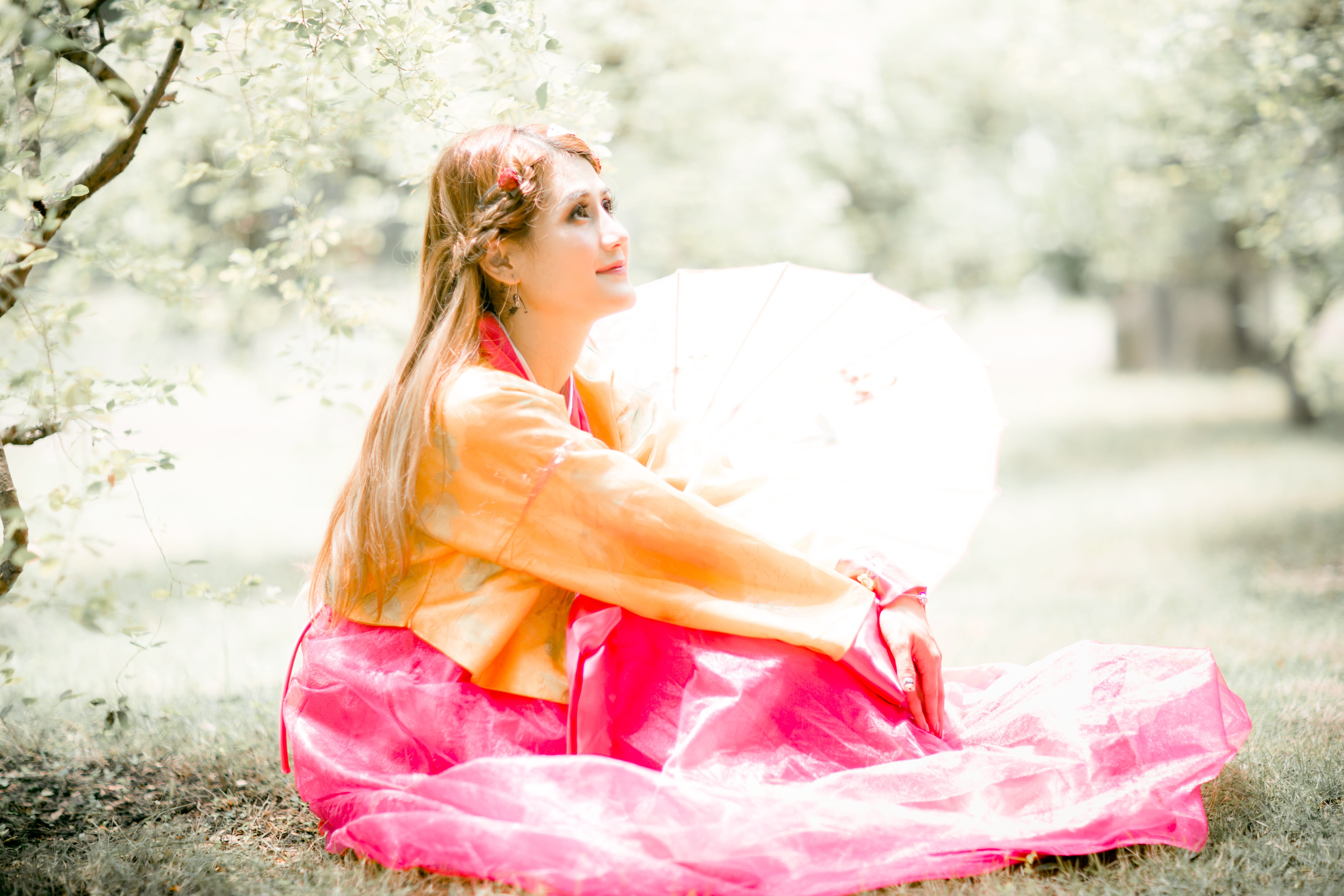 sitting, clothing, portrait, attractive, women, beautiful woman, model, female, girl, cute, grasses, 5K, young adult, fashion, yellow, beauty, lifestyle, HD Wallpaper