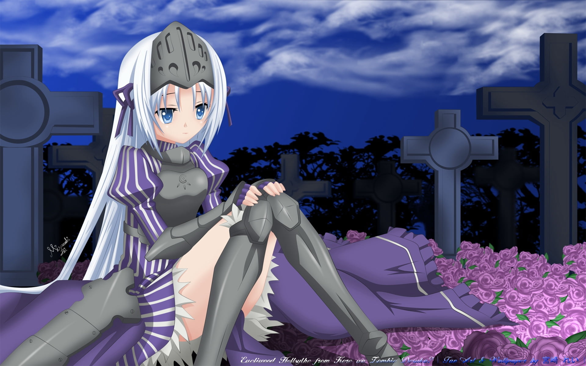 kore wa zombie desuka, building exterior, night, white color, backgrounds, art and craft, women, outdoors, anime, built structure, nature, beauty in nature, HD Wallpaper