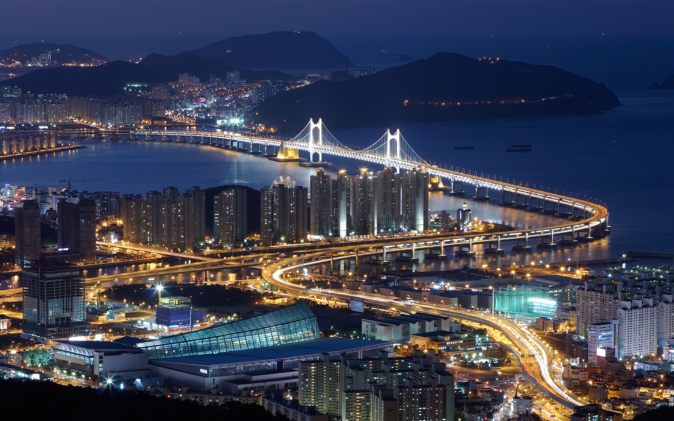 gwangan, 2K, bridge, korea, busan, night, south, city, HD Wallpaper