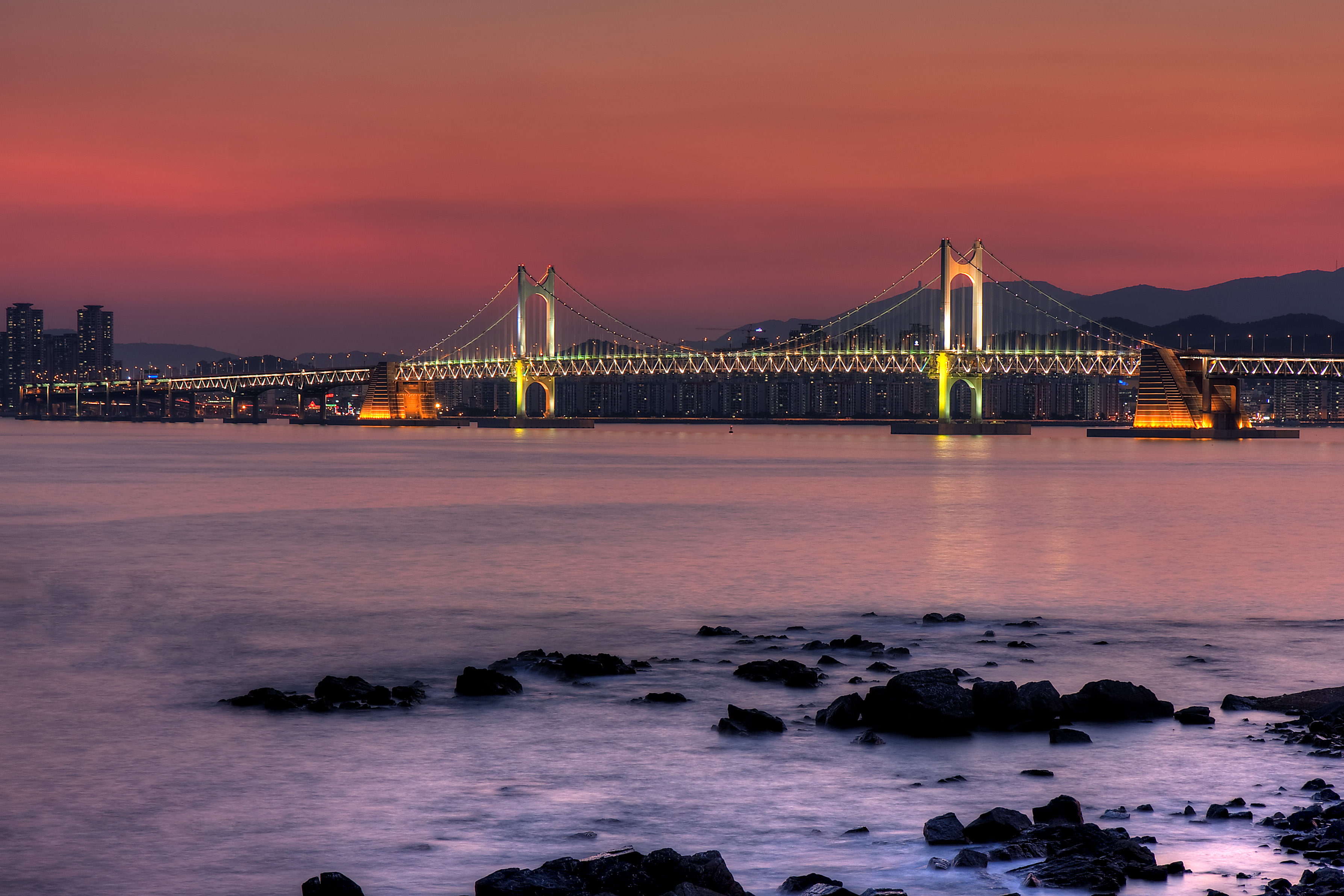 south, gwangan, busan, bridge, korea, 2K, HD Wallpaper