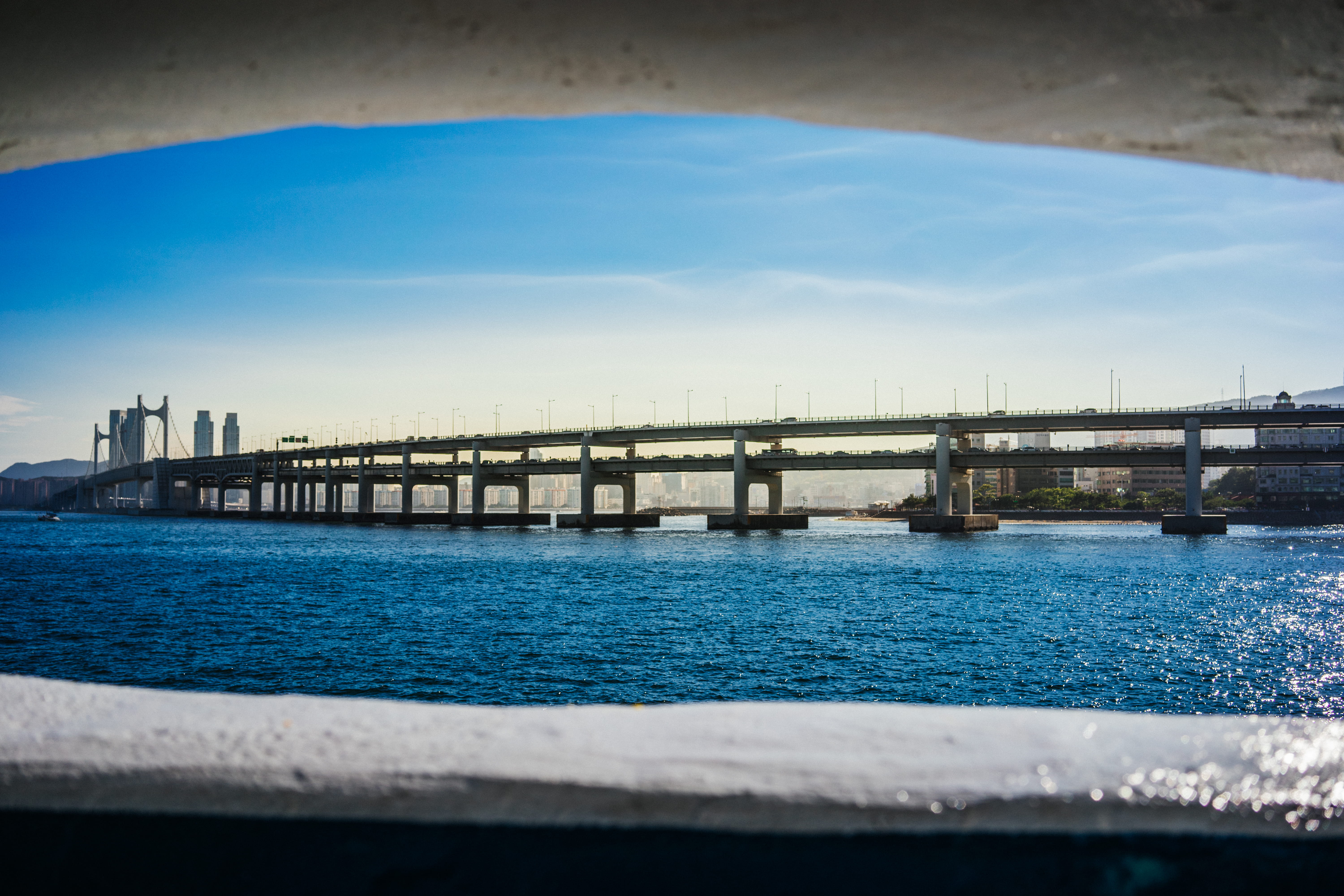 gwanganbridge, seaview, 5K, sky, korea, transportation, water, day, built structure, bridge - man made structure, landscape, building exterior, outdoors, HD Wallpaper