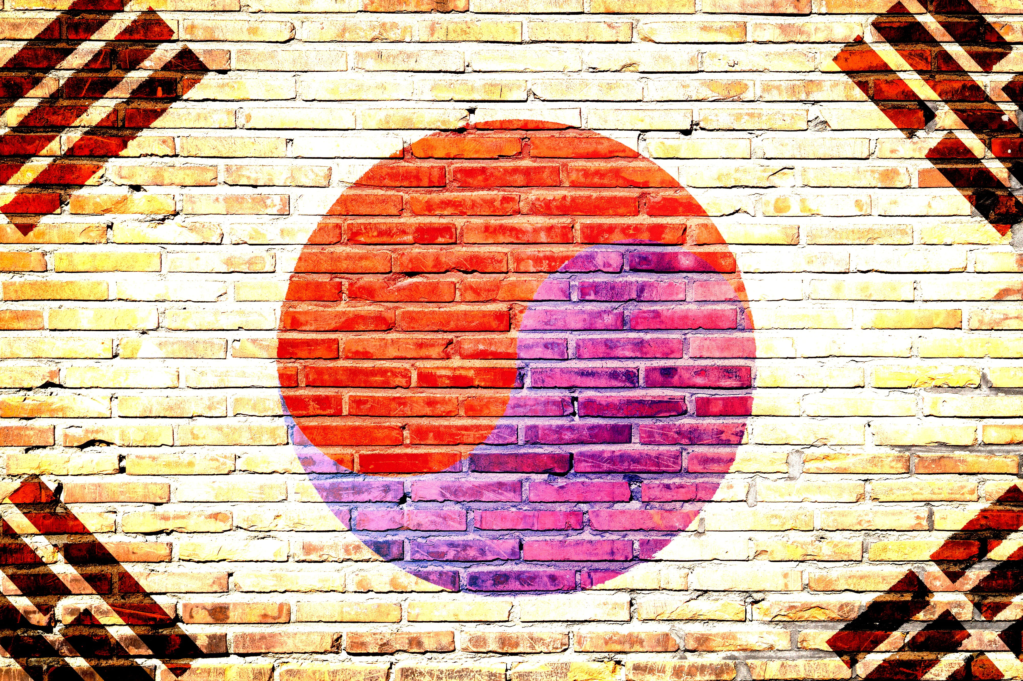 wall, south korea, close-up, brick wall, flag, graffiti, street art, pattern, mosaic, korea, art and craft, brick, no people, shape, multi colored, architecture, HD Wallpaper