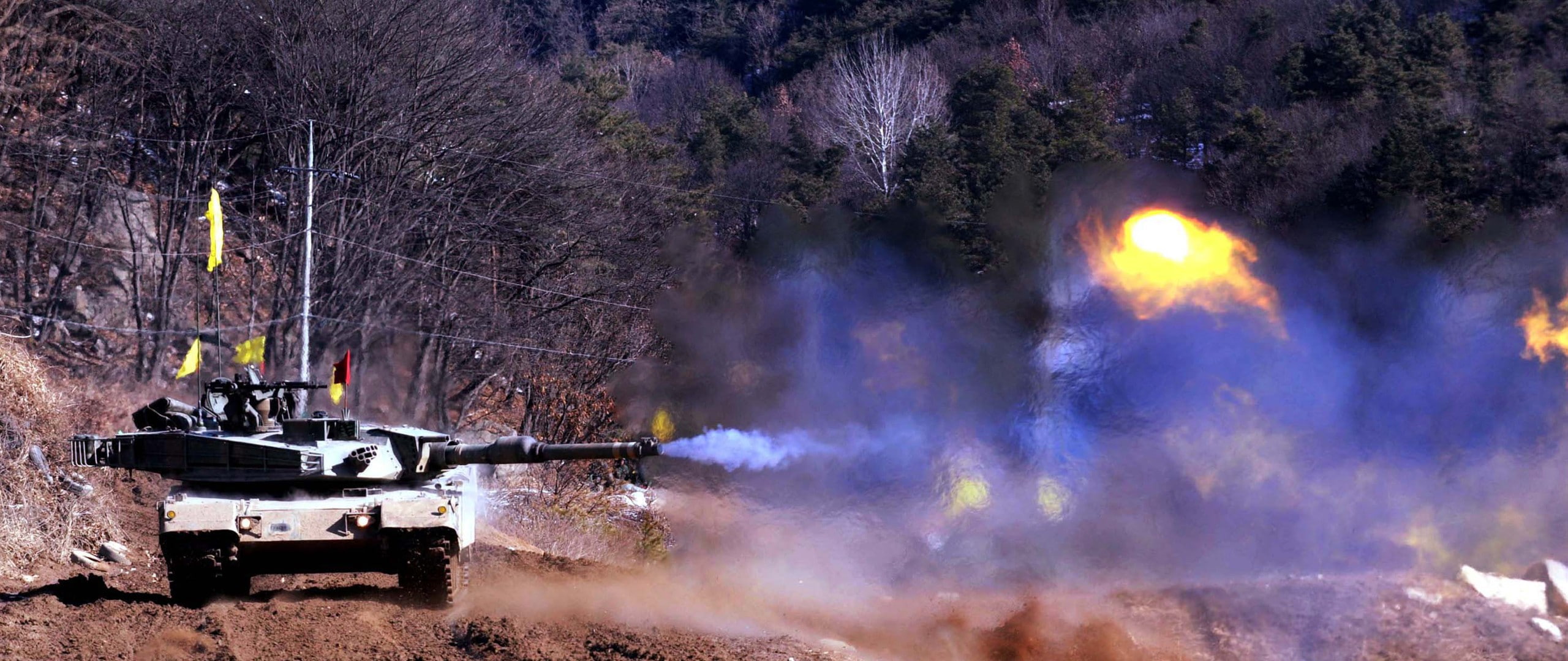motion, Republic Of Korea Armed Forces, illuminated, K1 88 Tank, Tank, nature, burning, fire, transportation, aggression, tree, plant, water, military, HD Wallpaper