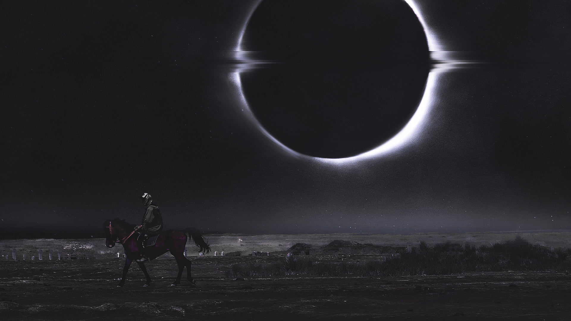 photo manipulation, Moon, horse, land, men, beauty in nature, night, full length, eclipse , 1080P, Hani Jamal, astronomy, sky, man, riding, outdoors, moonlight, HD Wallpaper