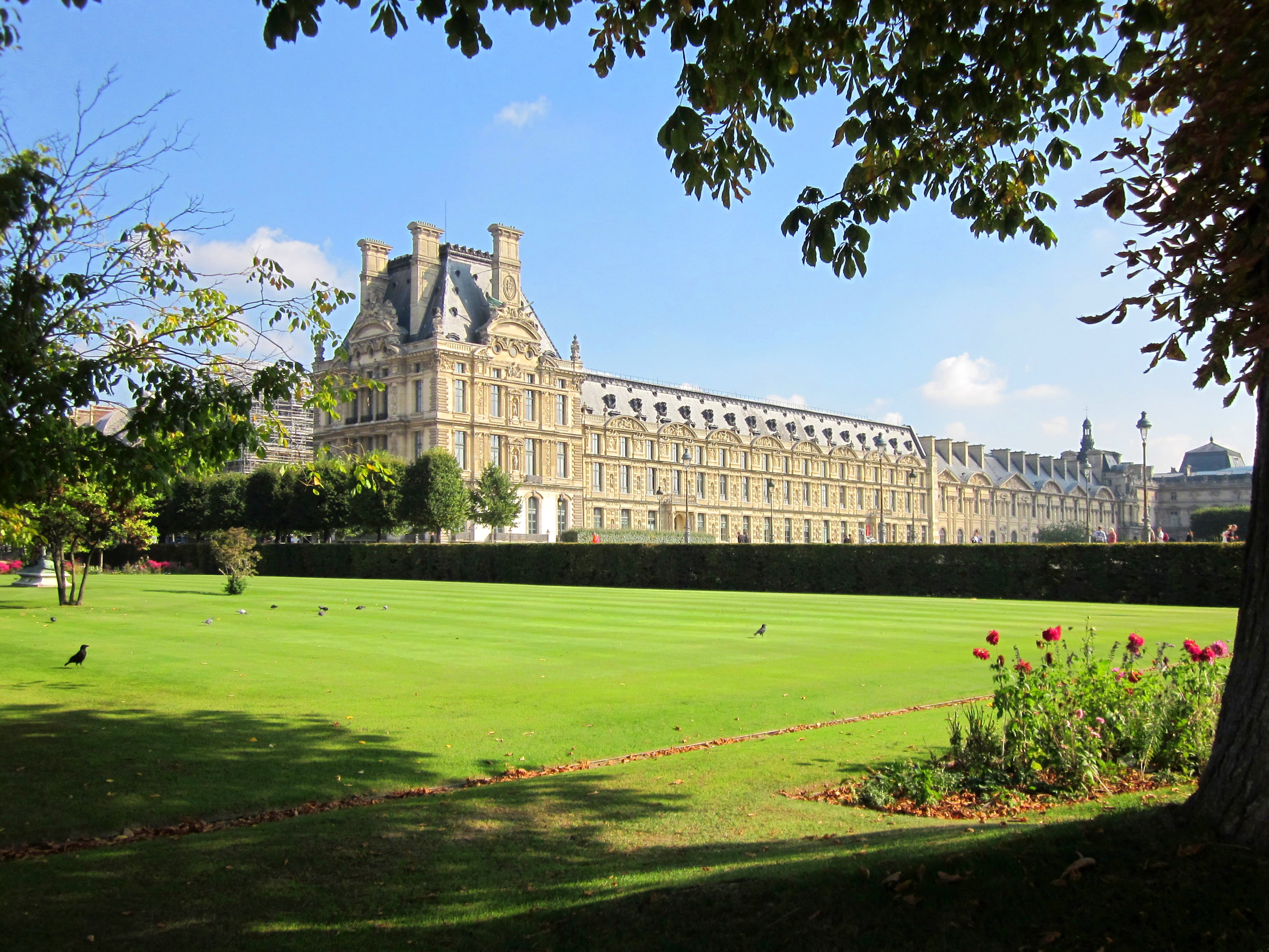 beige, museum, green, day, outdoors, concrete, travel, park, famous Place, field, no people, pavillon de marsan, plant, sky, the past, french, louvre palace, HD Wallpaper