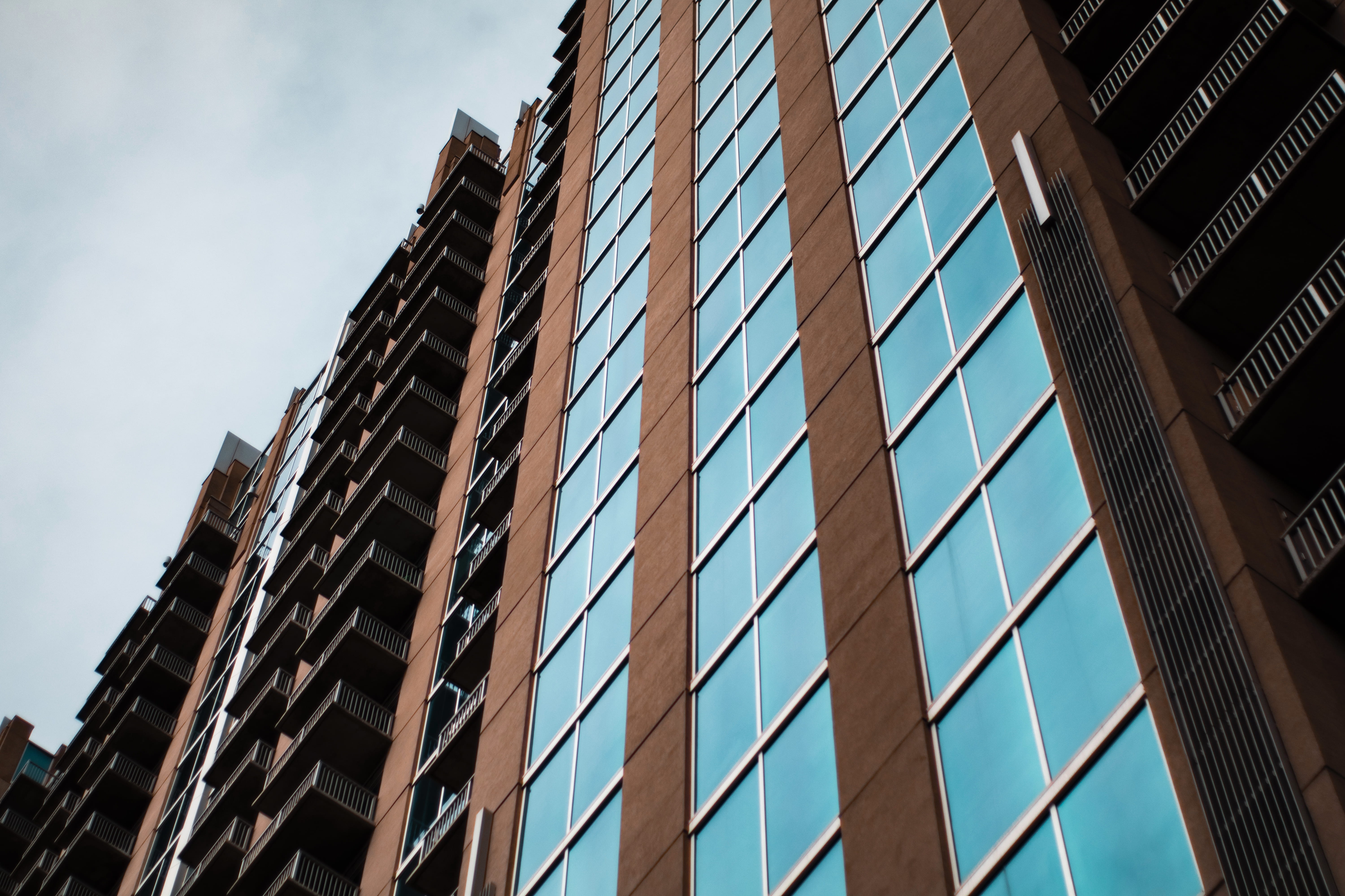 apartment building, town, low, high rise, 5K, orange, angle, united states, window, photography, day, city, architecture, skyscraper, clear sky, city scape, HD Wallpaper