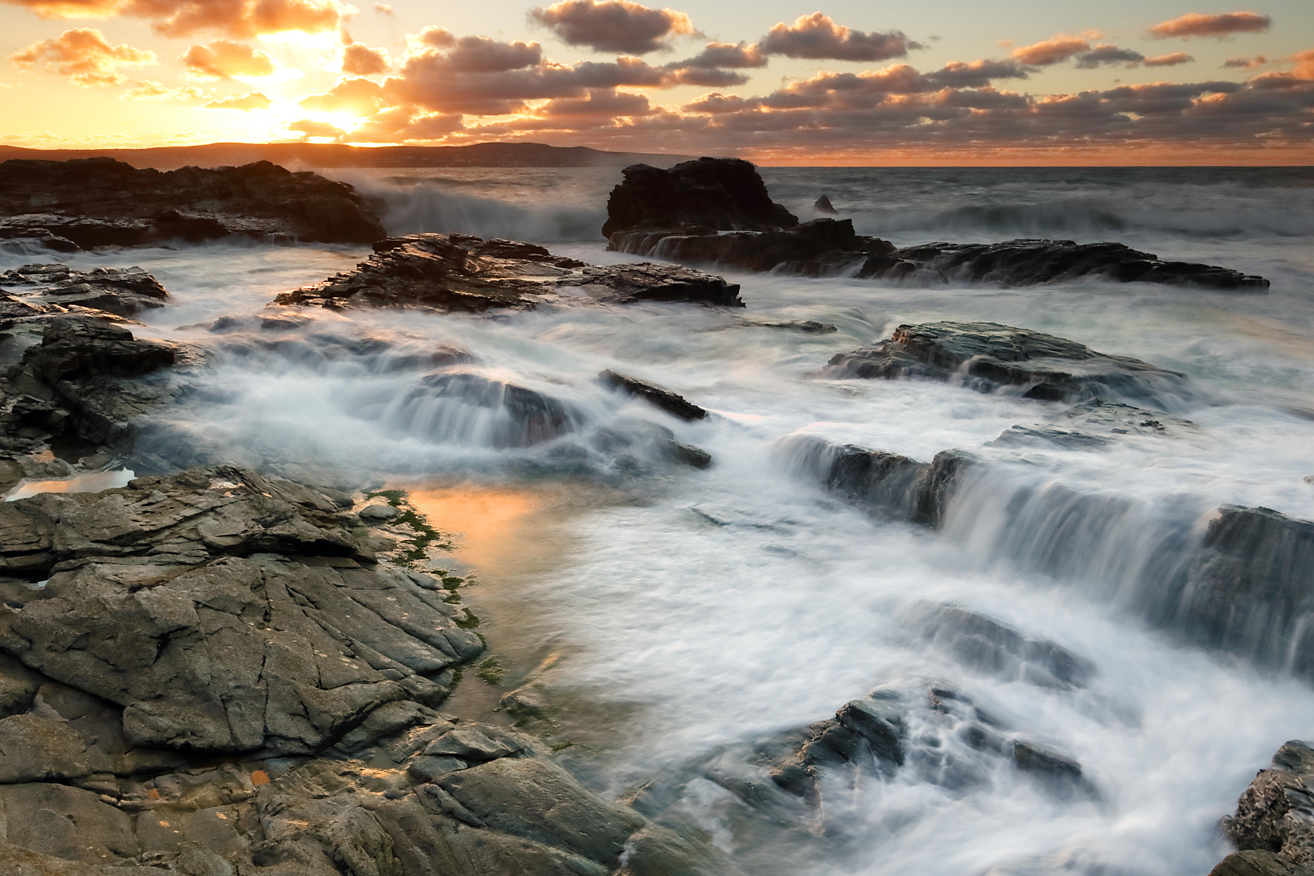 beach, seascape, rock - Object, dusk, Canon 7D, Incoming Tide, sunrise - Dawn, sunset, water, 5K, wave, landscape, coastline, scenics, sea, outdoors, 7D Mark II, HD Wallpaper