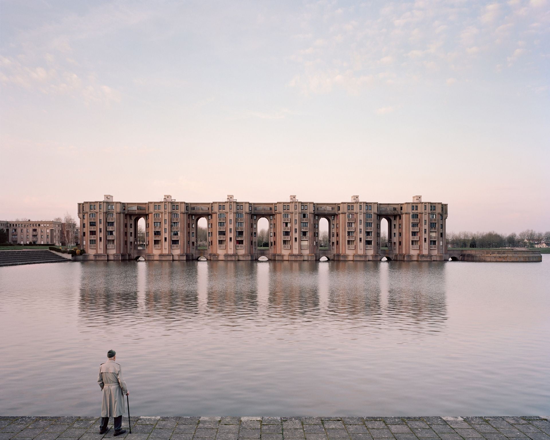 reflection, concrete, nature, building, water, men, urban, Paris, architecture, gray, France, house, outdoors, built structure, standing, Laurent Kronental, HD Wallpaper