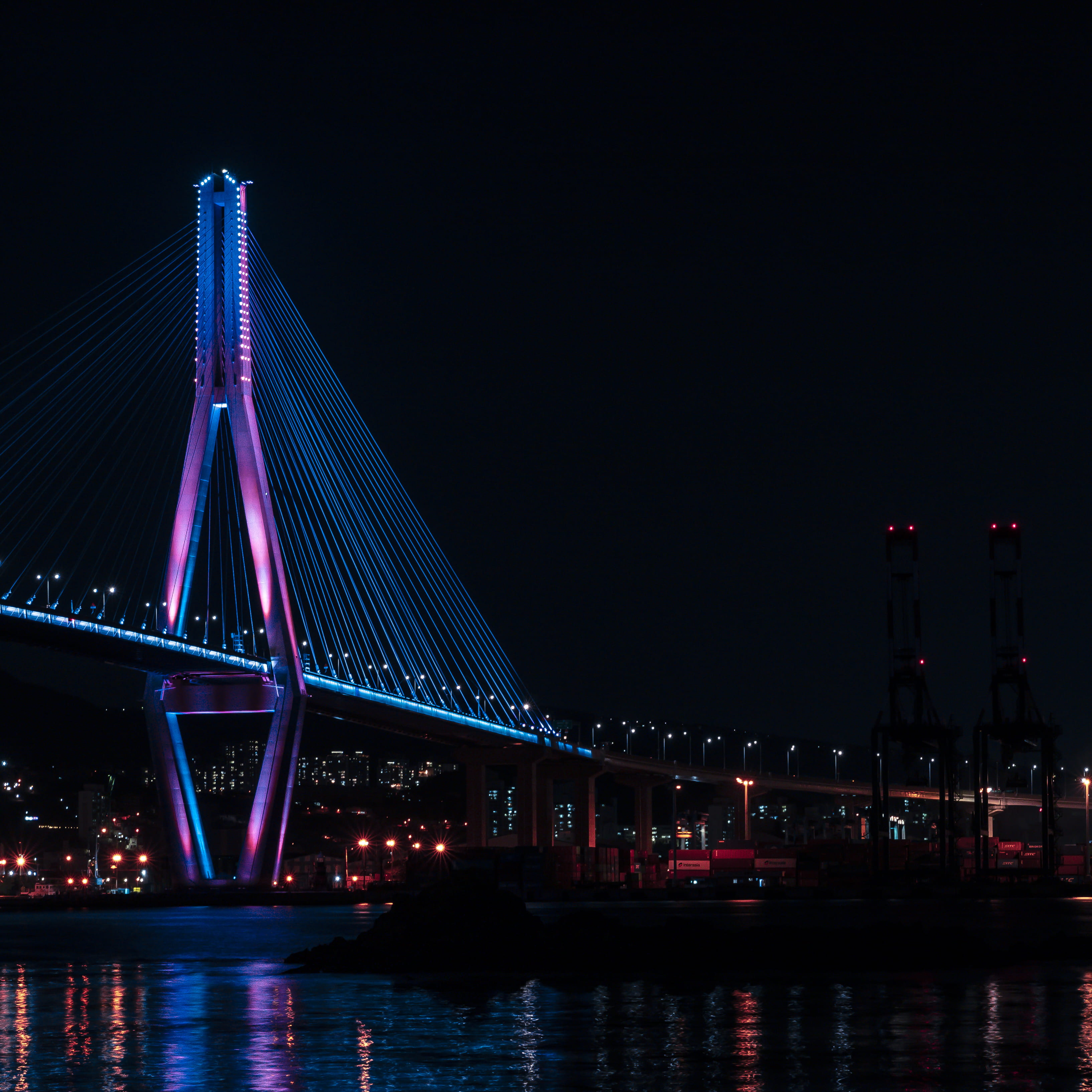 harbor, 야경, architecture, connection, city, built structure, waterfront, nightlife, 한국, south korea, town, outdoors, travel, night view, busan, night, time, Phone HD Wallpaper