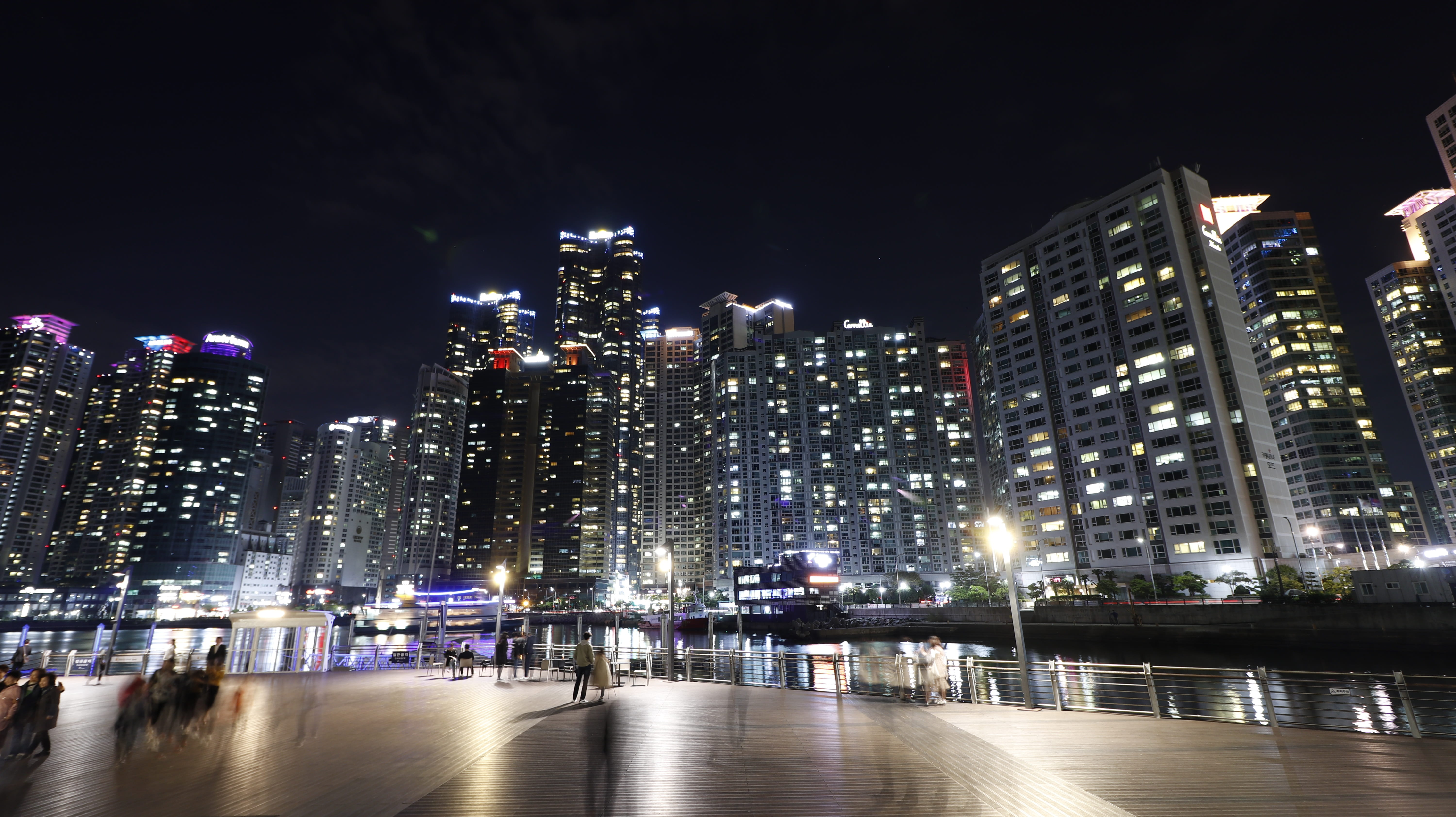 modern, night, korea, city, nature, sea, architecture, cityscape, illuminated, built structure, building exterior, water, landscape, travel destinations, HD Wallpaper