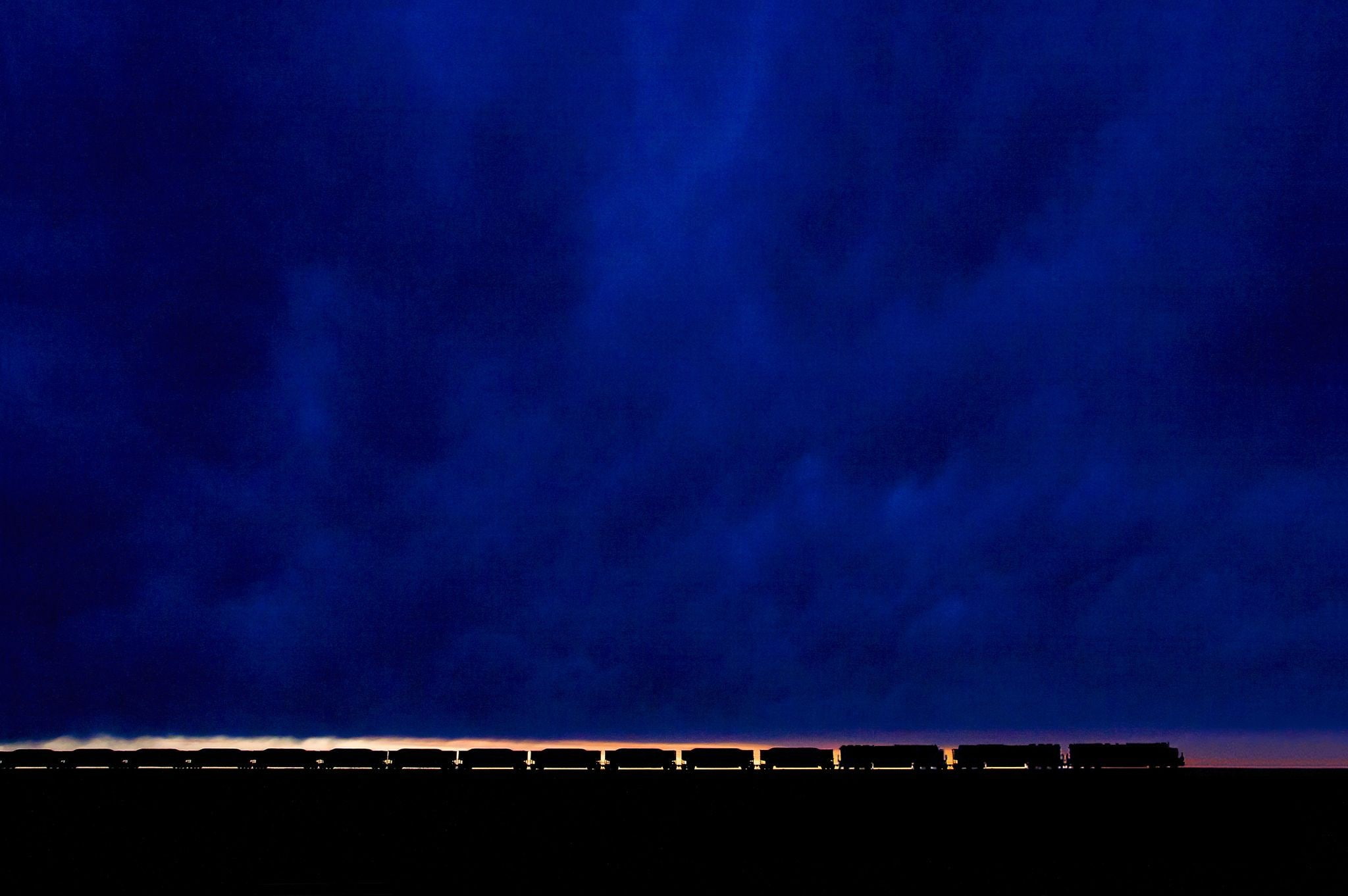 1080P, environment, cloud - sky, overcast, clouds, blue background, train, night, no people, dramatic sky, copy space, minimalism, blue, built structure, HD Wallpaper