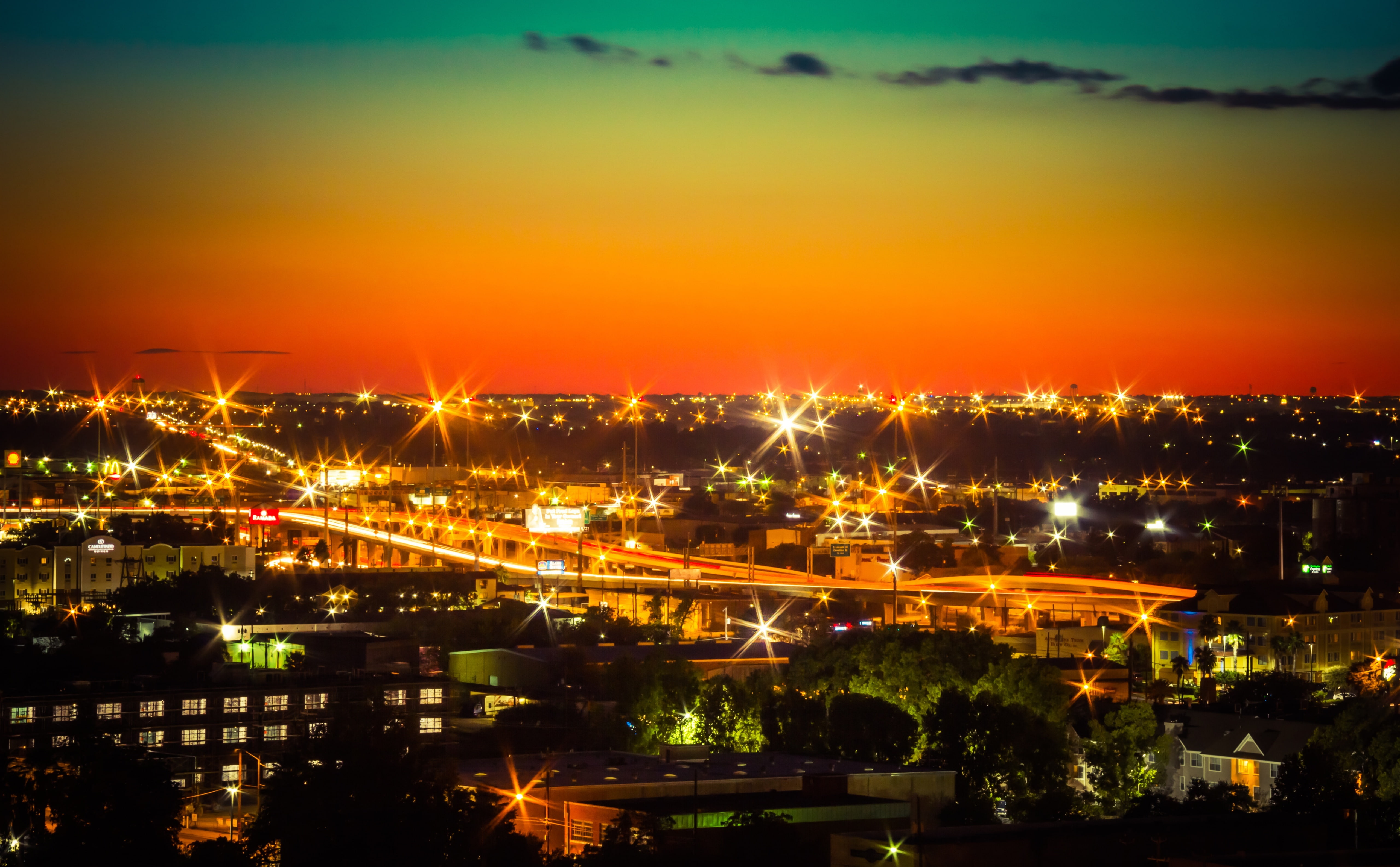black, san, light, Traffic, 5K, antonio, building, sanantonio, no people, built structure, glowing, building exterior, orange color, illuminated, Texas, HD Wallpaper