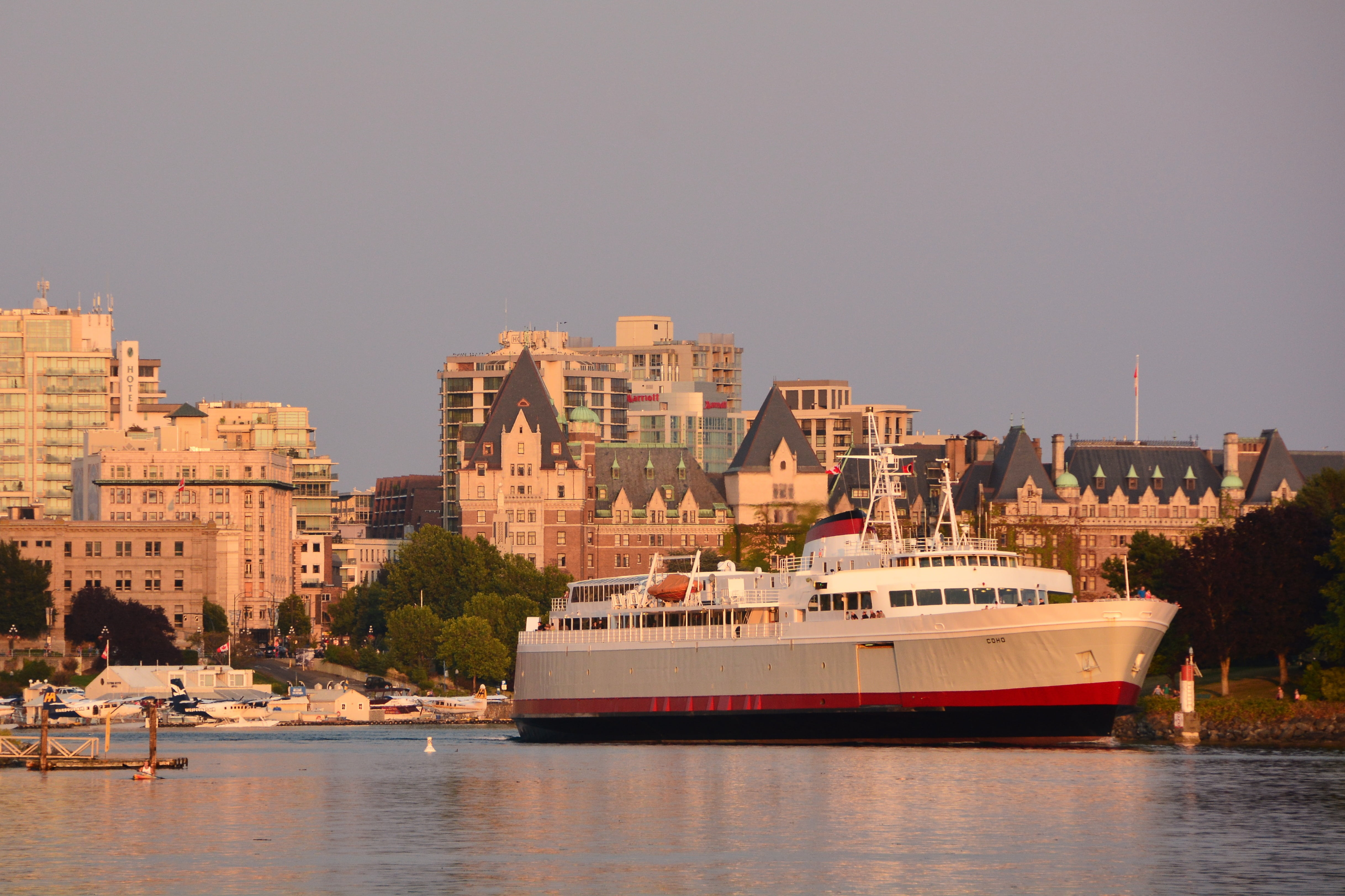 travel destinations, canada, ocean, city, pacific, outdoors, inner harbor, sky, passenger craft, british, nature, architecture, coho, transportation, 4K, HD Wallpaper