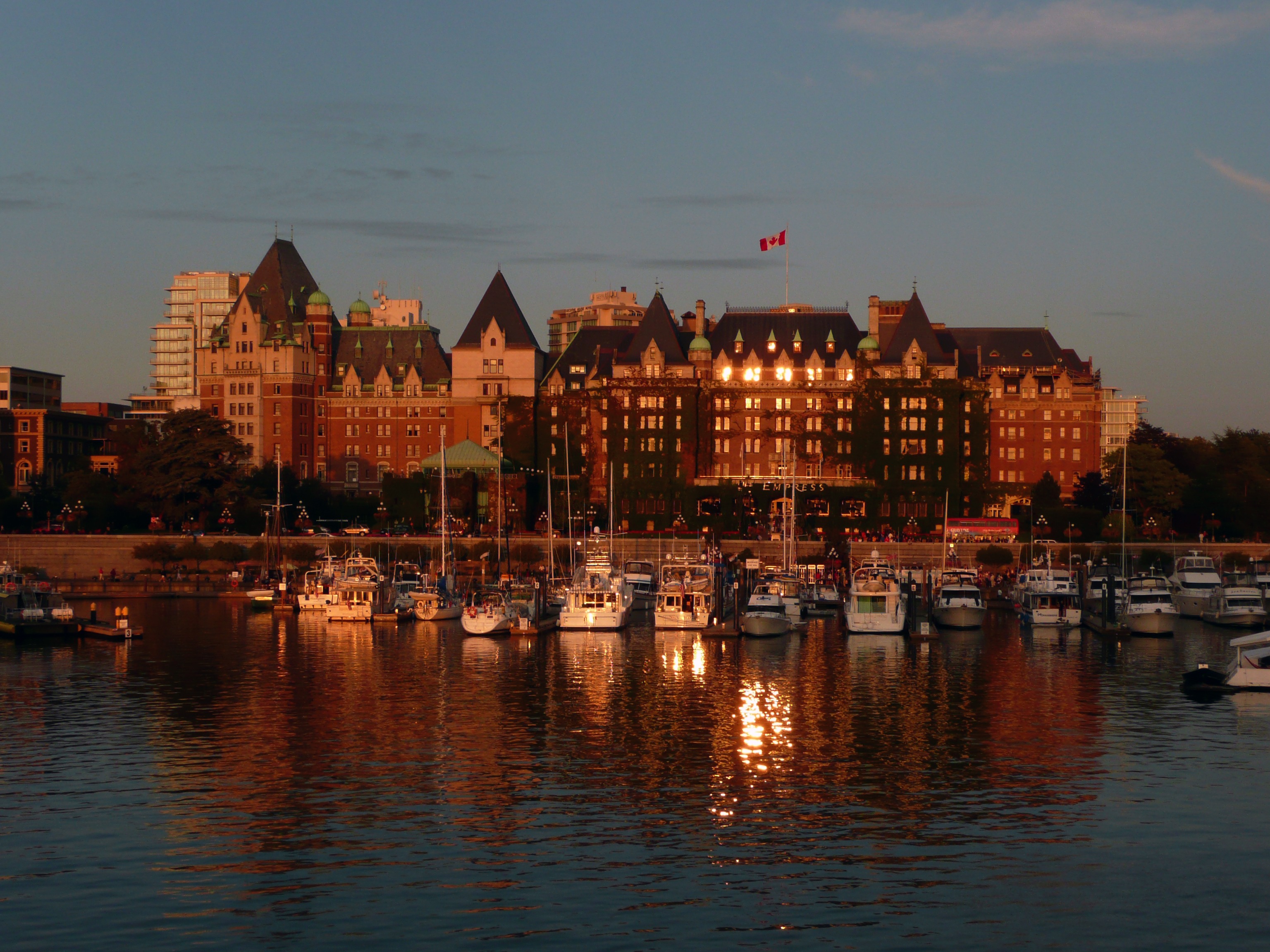 illuminated, city, sky, sailboat, nature, reflection, buildings, transportation, mode of transportation, passenger craft, high, dusk, canada, flag, marina, HD Wallpaper