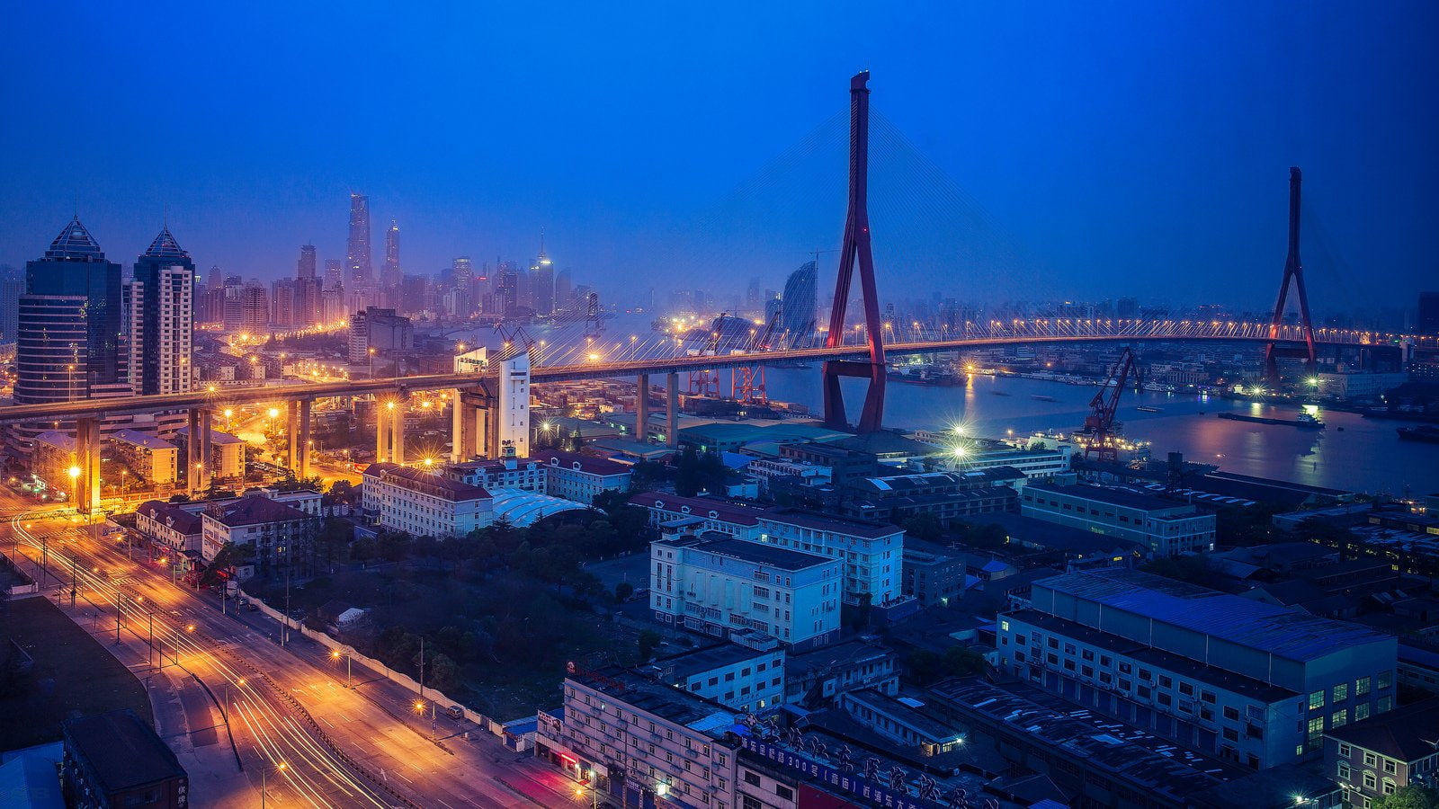 bridges, asia, highways, skyline, night, cityscapes, cities, citylifes, skylines, china, 720P, shanghai, skyscrapers, light, chine, asians, buildings, HD Wallpaper