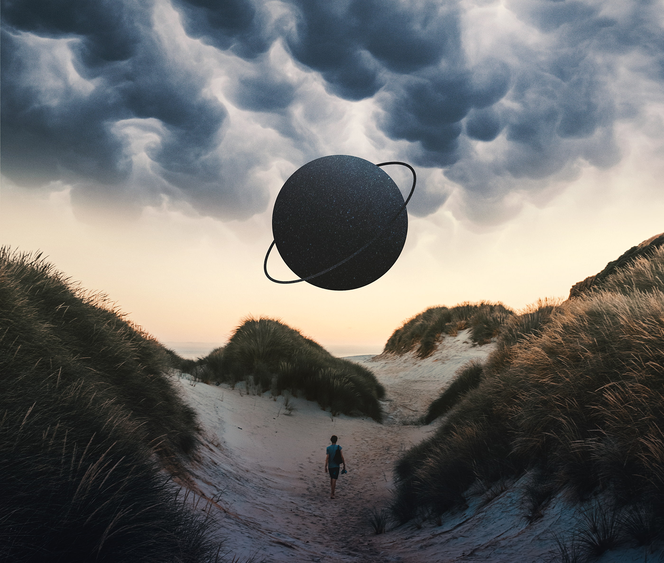 planet, photoshop, man, lonely, loneliness, 2K, HD Wallpaper