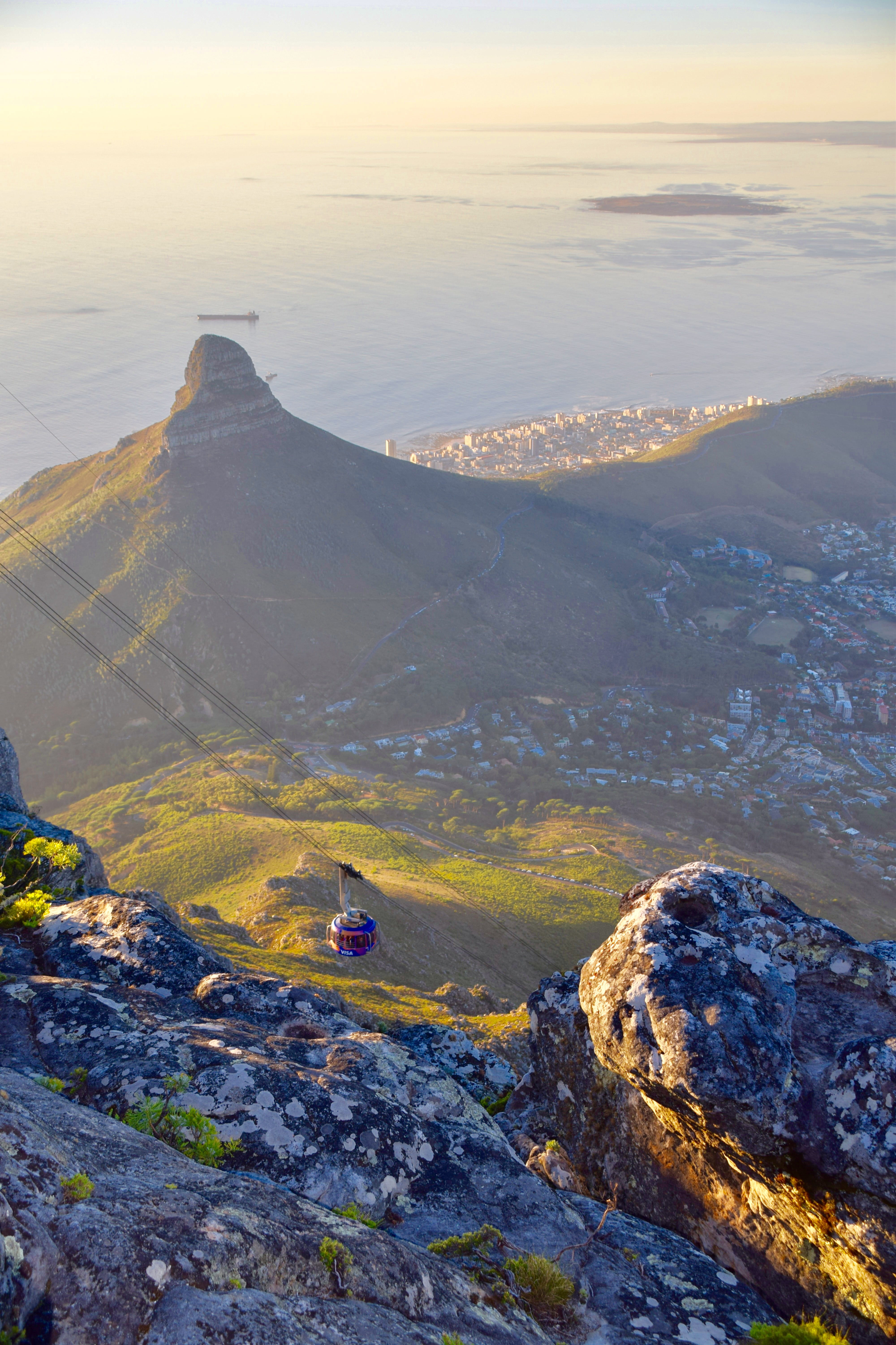 lifestyles, water, remote, rock - object, scenics - nature, cable car, beauty in nature, idyllic, solid, outdoors, landscape, cape town, table mountain, Phone HD Wallpaper