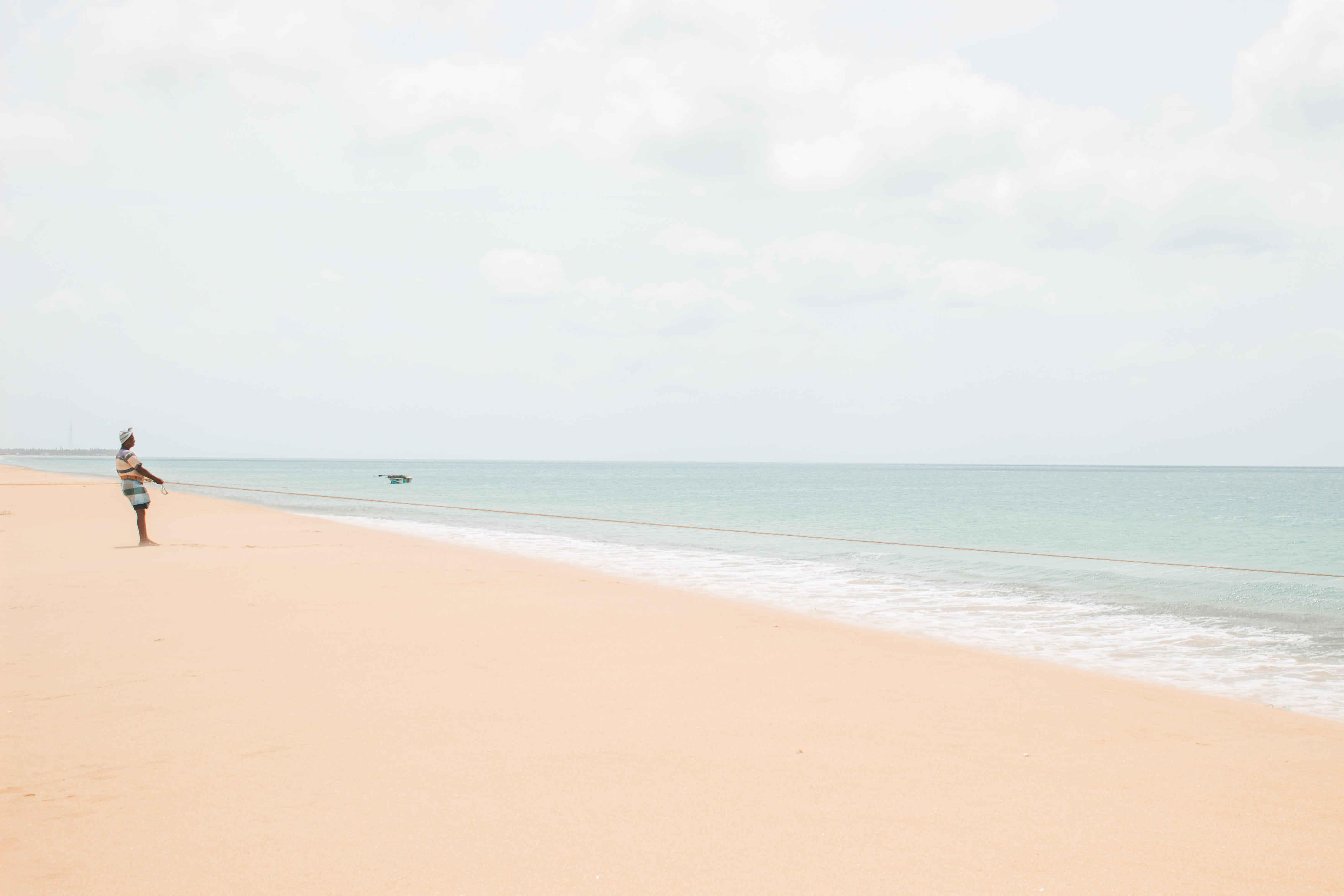 tranquil scene, horizon, travel photography, person, sri, northern, day, daytime, near, fishing sri lanka, horizon over water, sky, fishing, sand, ocean, HD Wallpaper