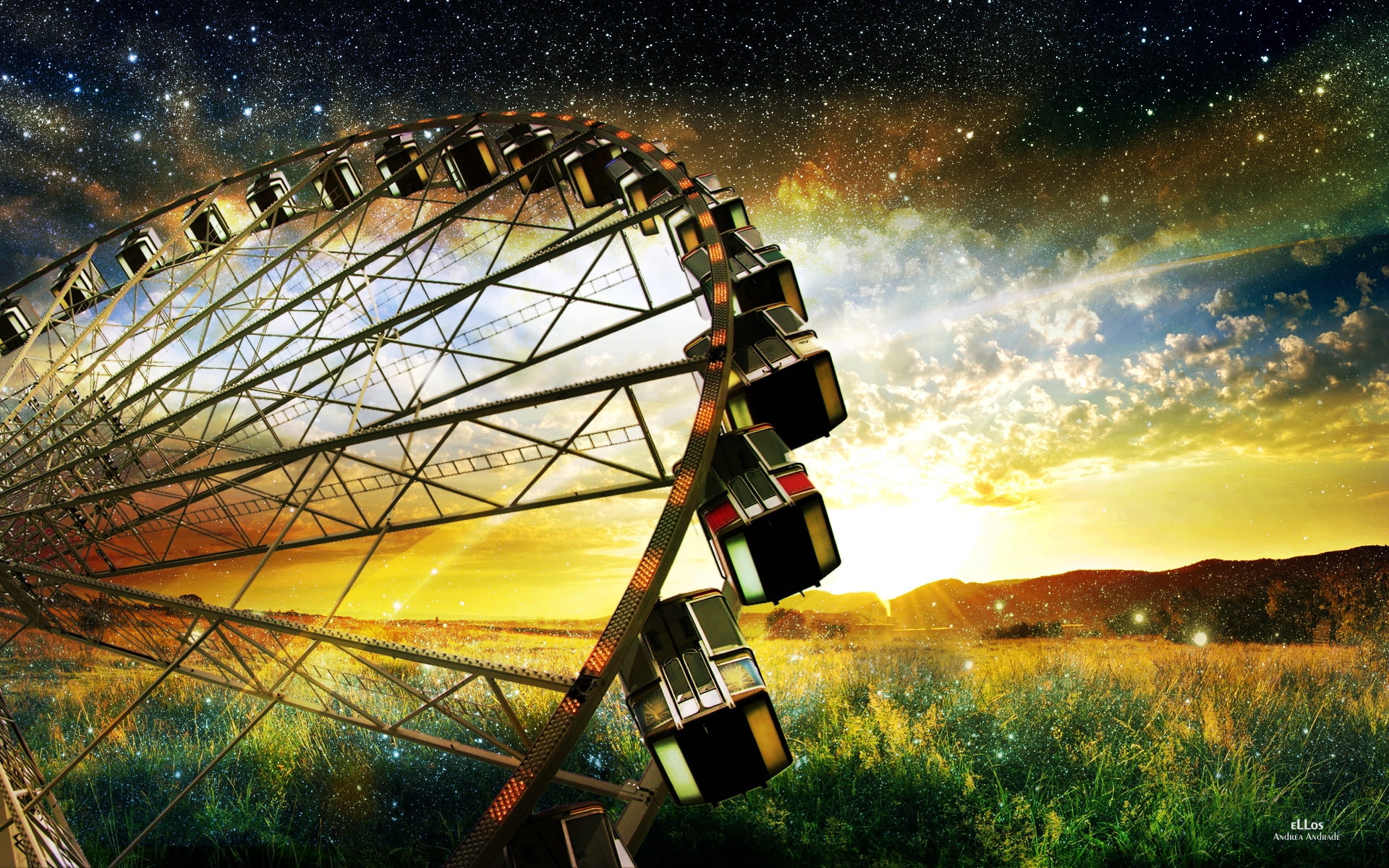 travel, travel Destinations, beauty in nature, wheel, dusk, environment, nature, brown, sky, spinning, plant, summer, field, amusement Park, fun, arts culture and entertainment, HD Wallpaper