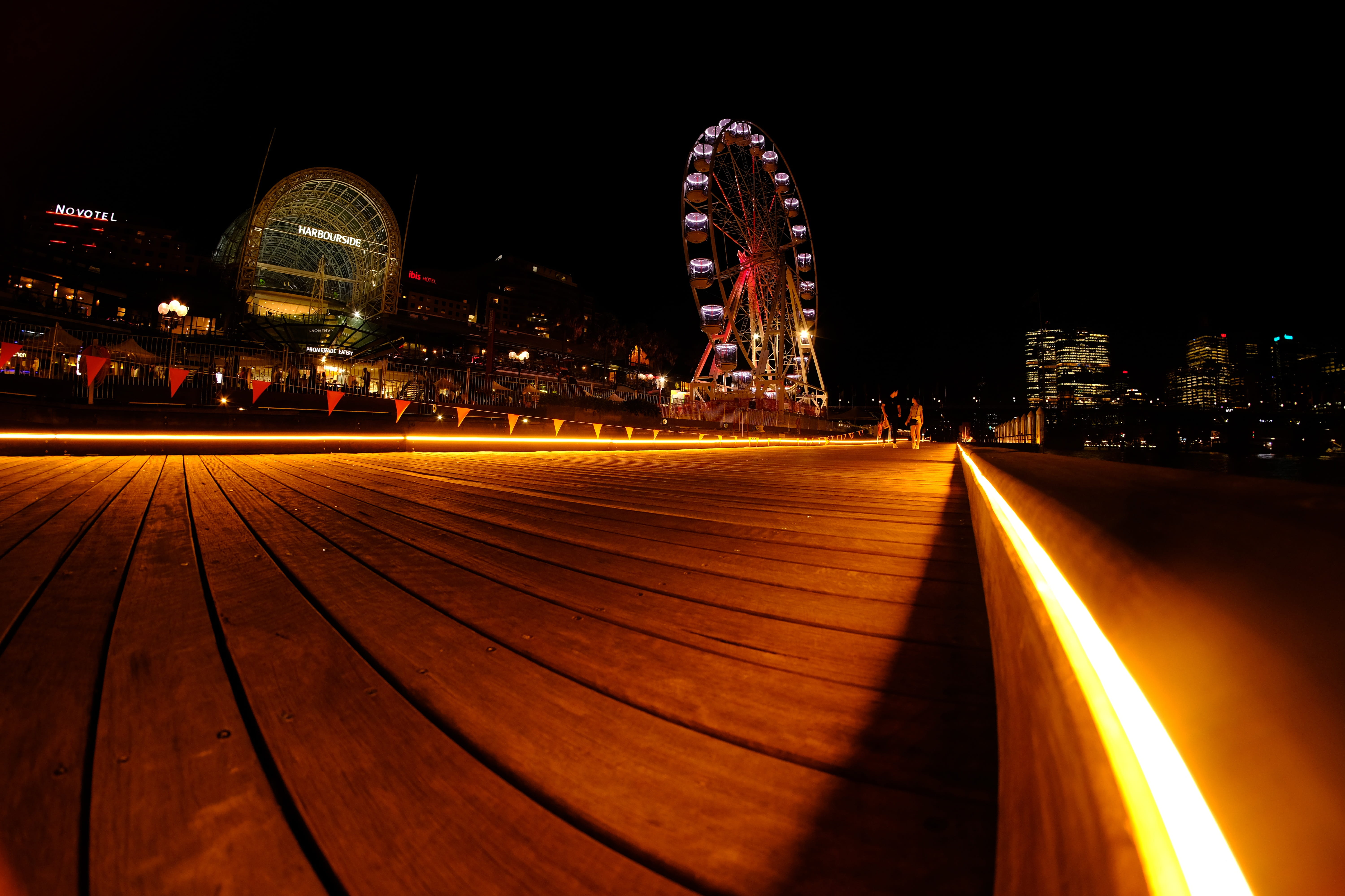 amusement park, no people, night life, star of the show ferris wheel, sydney, financial district, architecture, motion, illuminated, skyscraper, arts culture and entertainment, HD Wallpaper