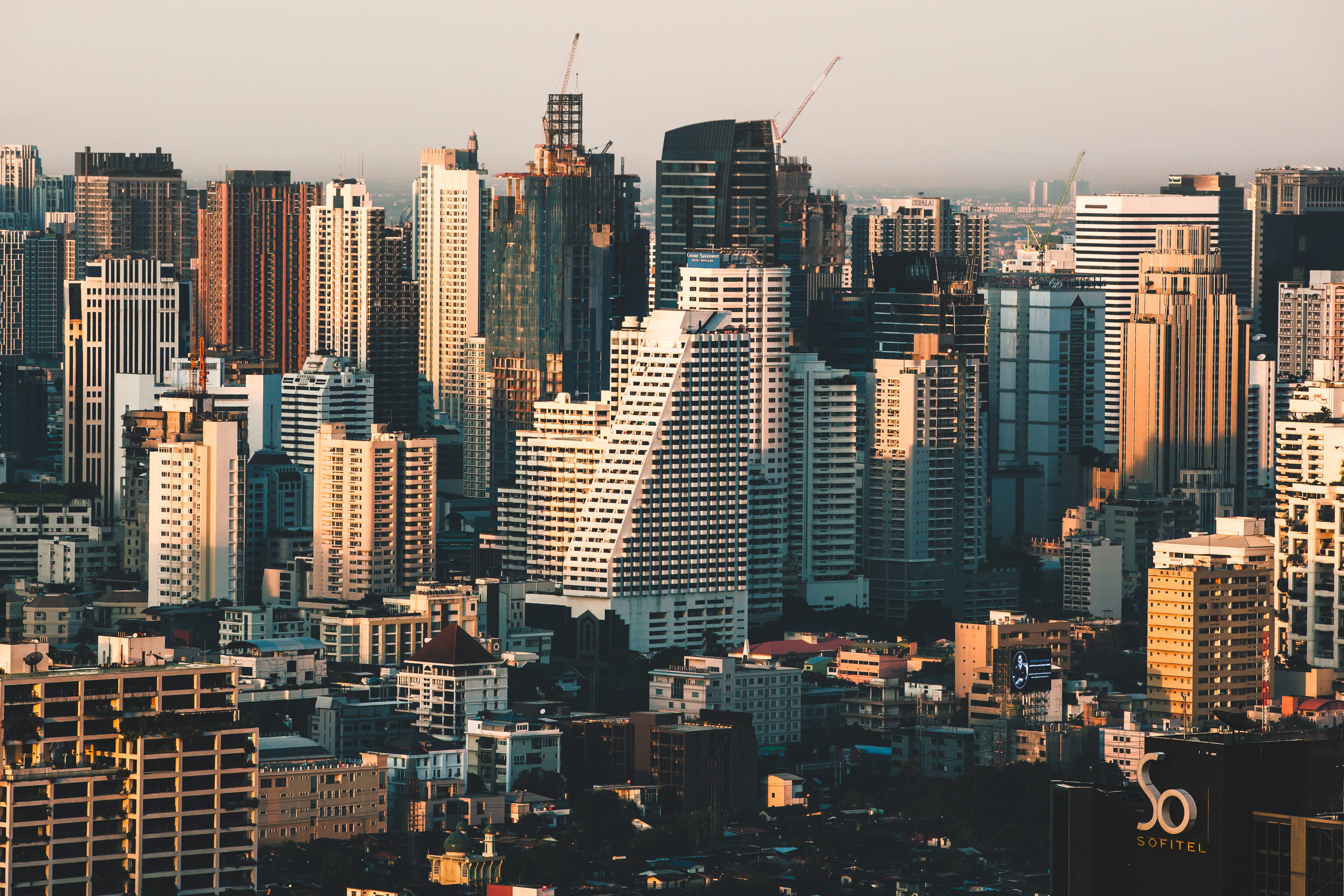 downtown, dense, tall - high, metropolis, neighborhood, residential district, housing, buildings, settlement, thailand, city, urban, skyscrapers, high, HD Wallpaper