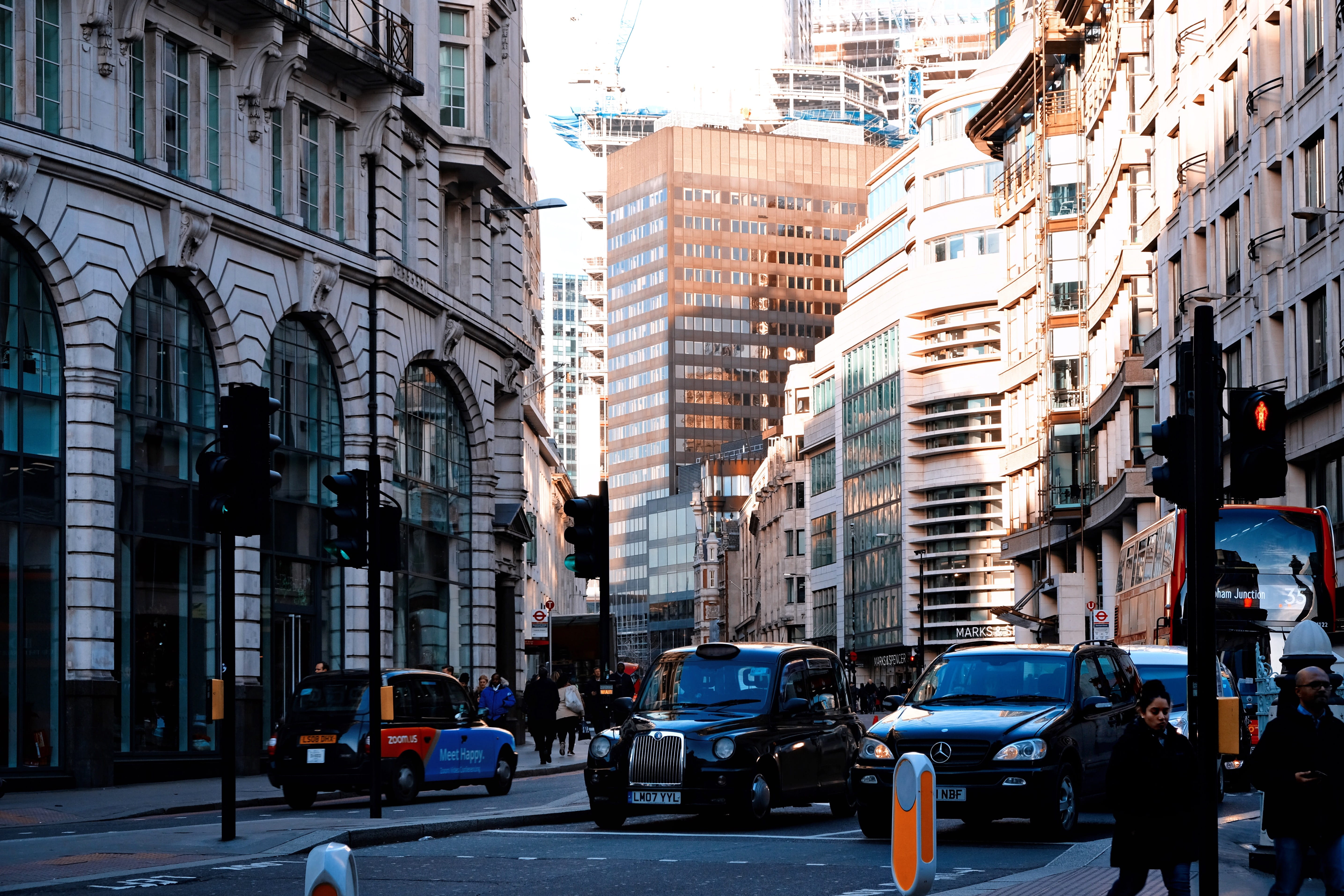 city, gracechurch street, downtown, street, city life, land vehicle, residential district, mode of transportation, 5K, road, architecture, motor vehicle, HD Wallpaper