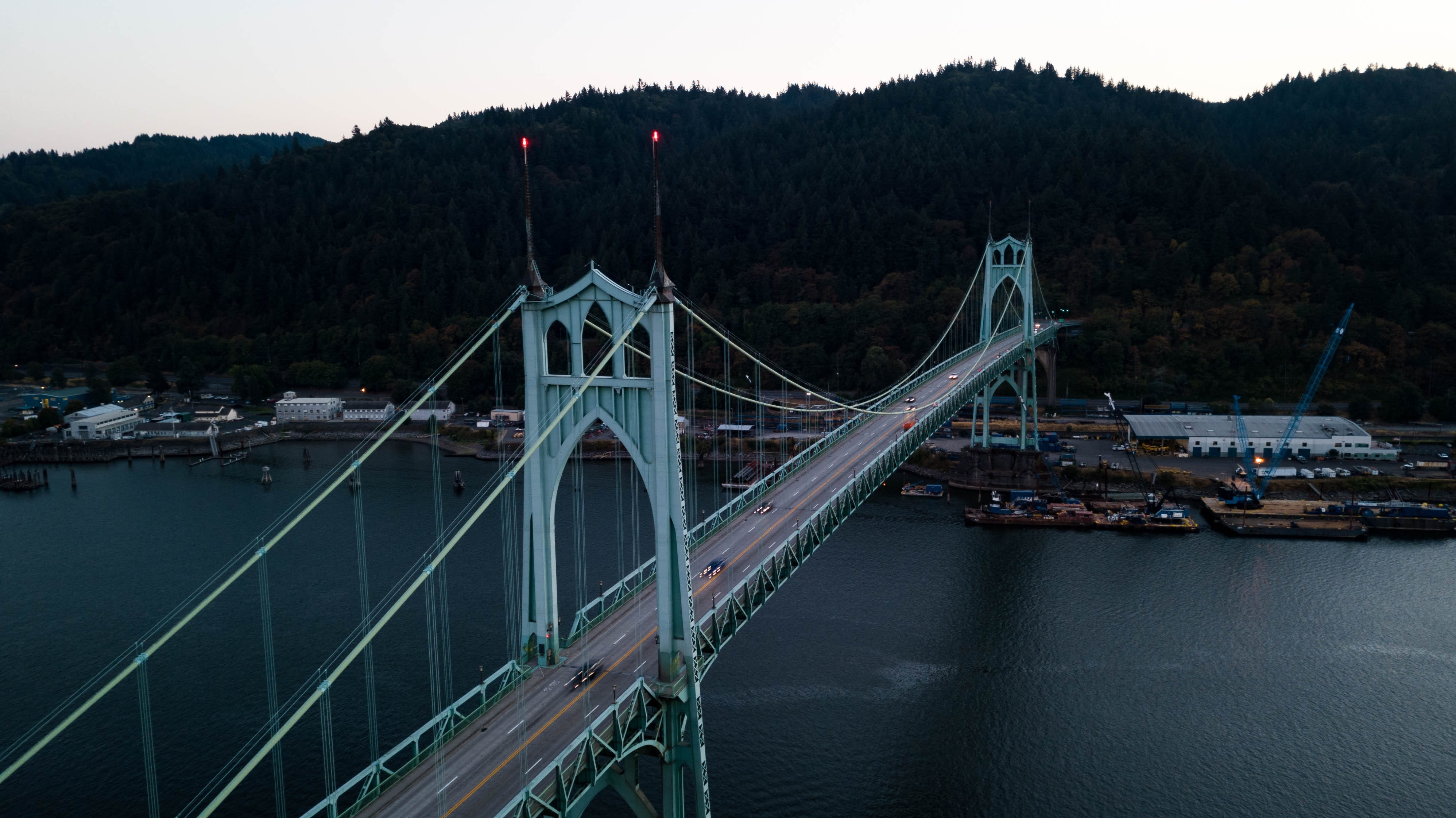 marina, city, pier, river, sky, suspension bridge, convention center, water, port, built structure, body, ship, grey, nature, portland, watercraft, bridge - man made structure, HD Wallpaper