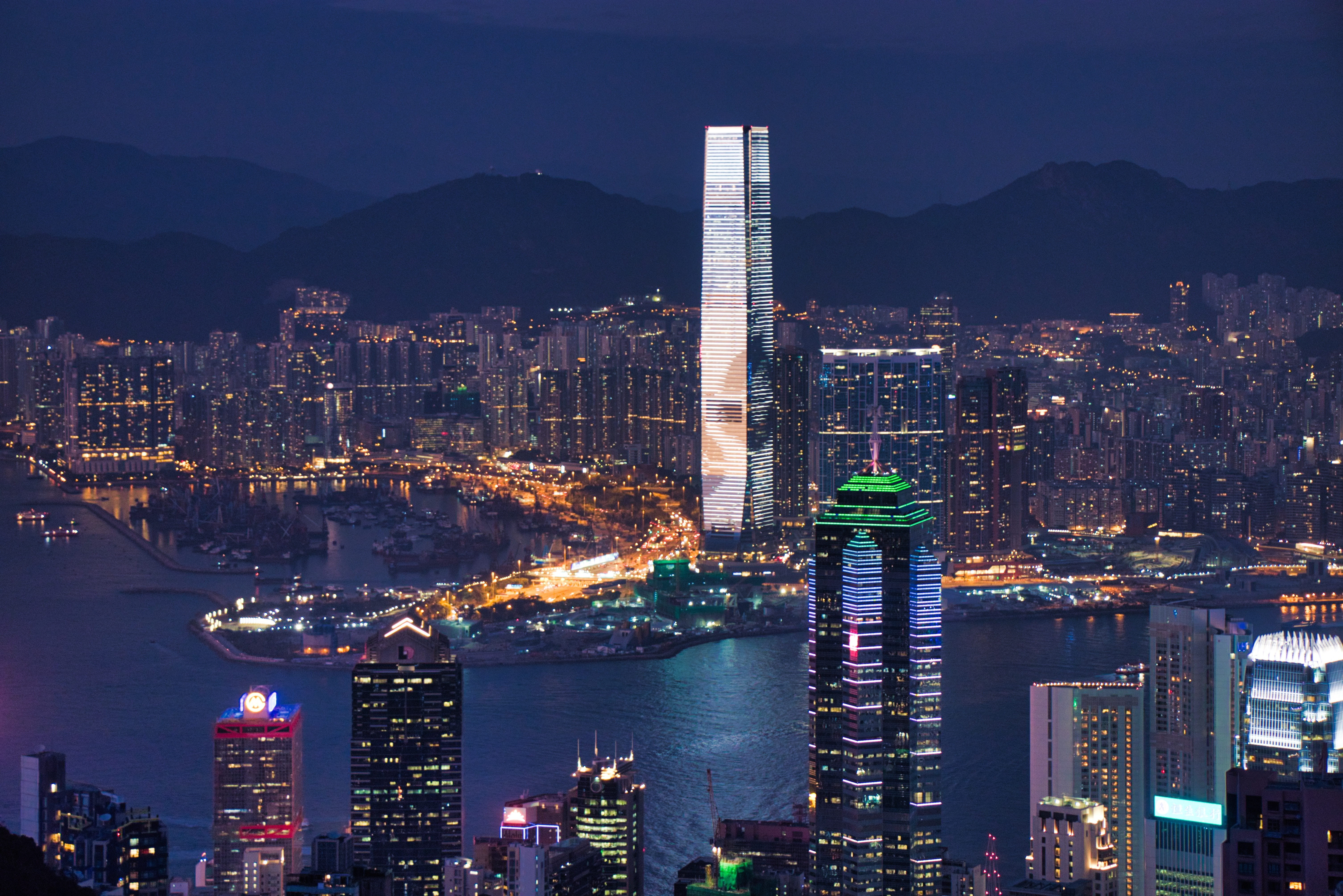 the skyscraper, architecture, tower, night, nature, travel, building, landmark, bay, illuminated, outdoors, the area of the city, travel destinations, building exterior, HD Wallpaper