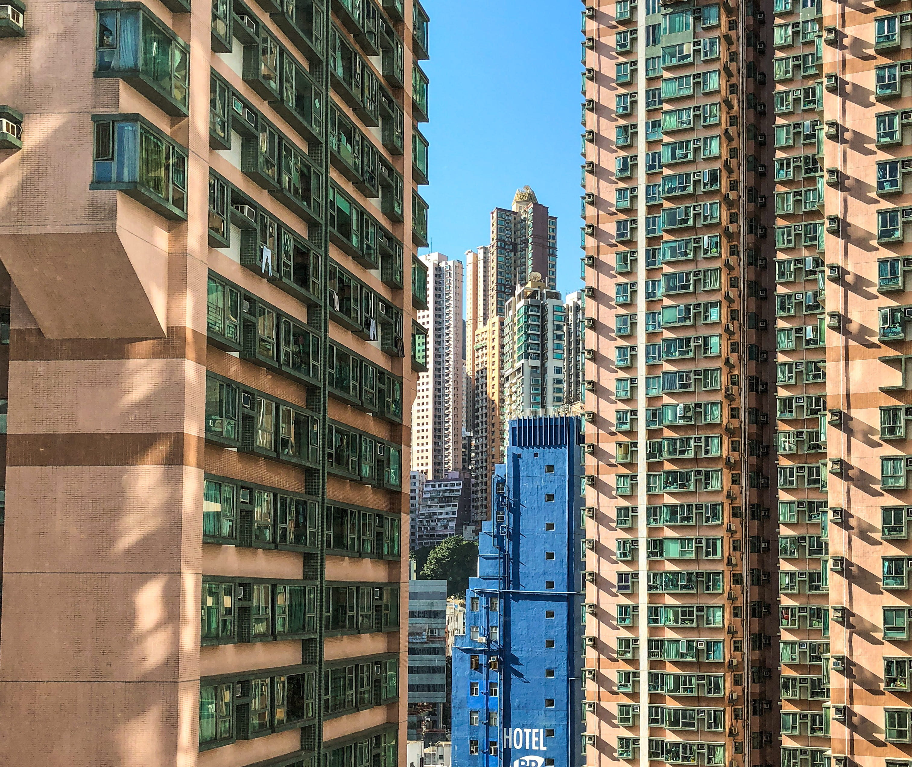 sky, financial district, central business district, hong kong, building, appearance, built structure, residential district, modern, tall, sunlight, real, HD Wallpaper