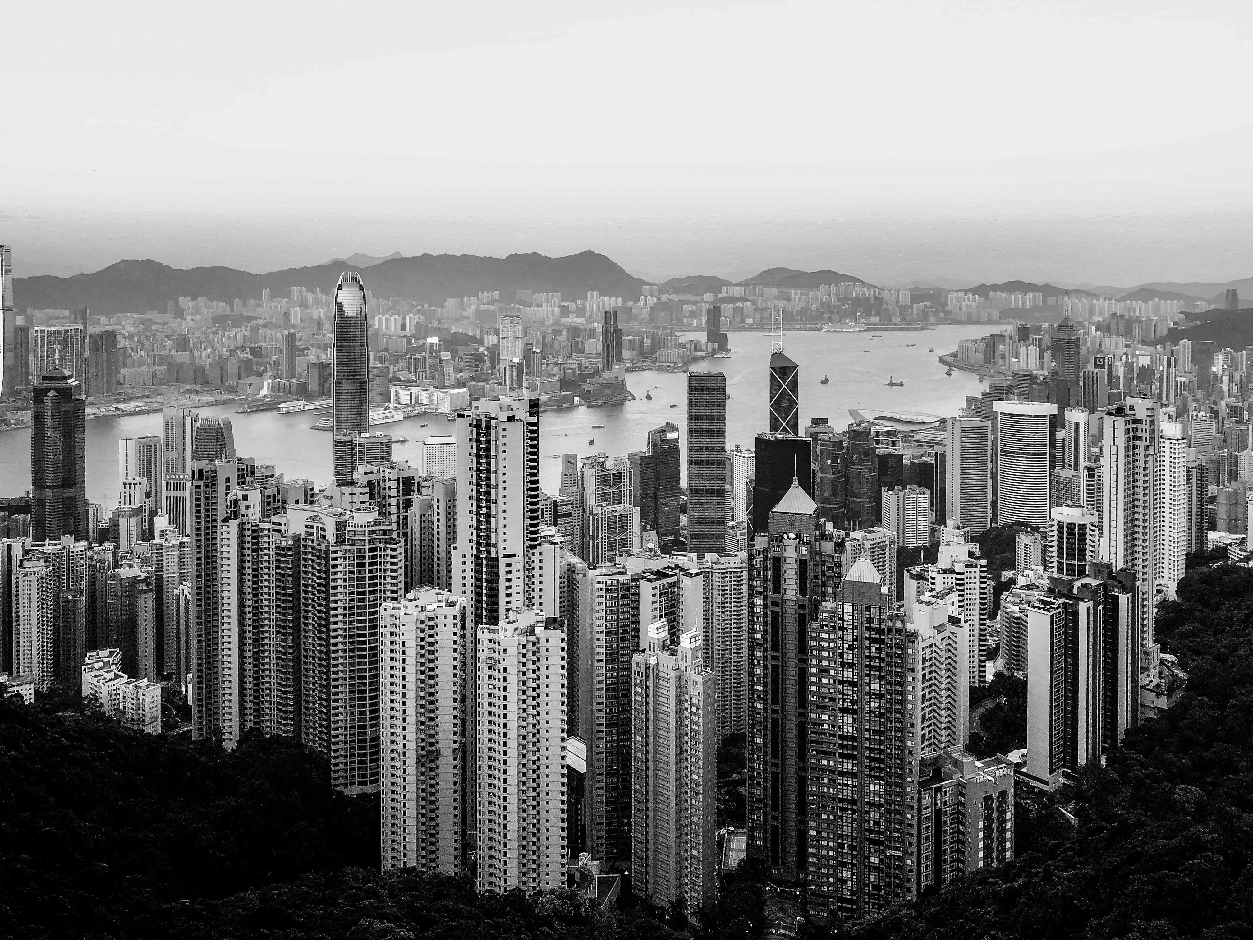 built structure, financial district, city life, skyscrapers, travel, silhouette against the sky, crowded, shapes, apartment, 4K, modern, finance, nature, HD Wallpaper