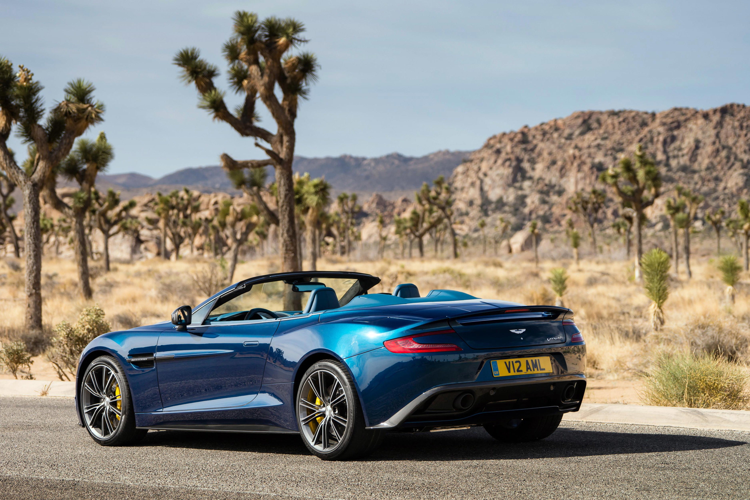 Aston Martin, Vanquish, Volante, blue, 2K, back, HD Wallpaper
