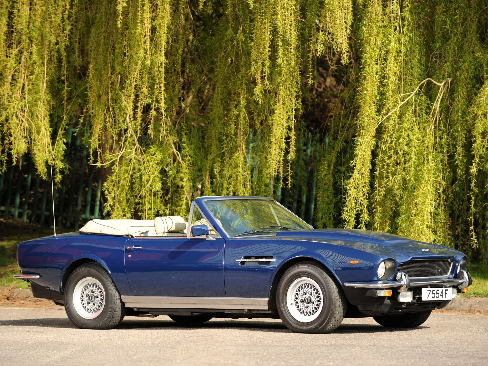 sports Car, tree, road trip, mode of Transport, driving, volante, aston martin, land Vehicle, 1977, mode of transportation, 1080P, convertible, front View, HD Wallpaper