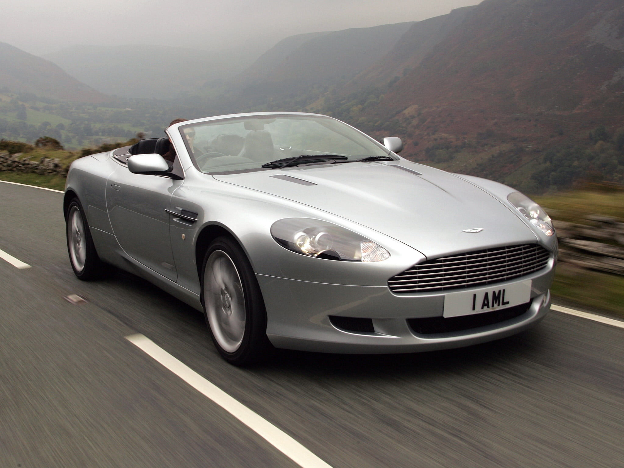 mountain range, mode of Transport, outdoors, transportation, supercar, 2004, status Car, front View, aston martin, travel, silver metallic, new, sports, HD Wallpaper