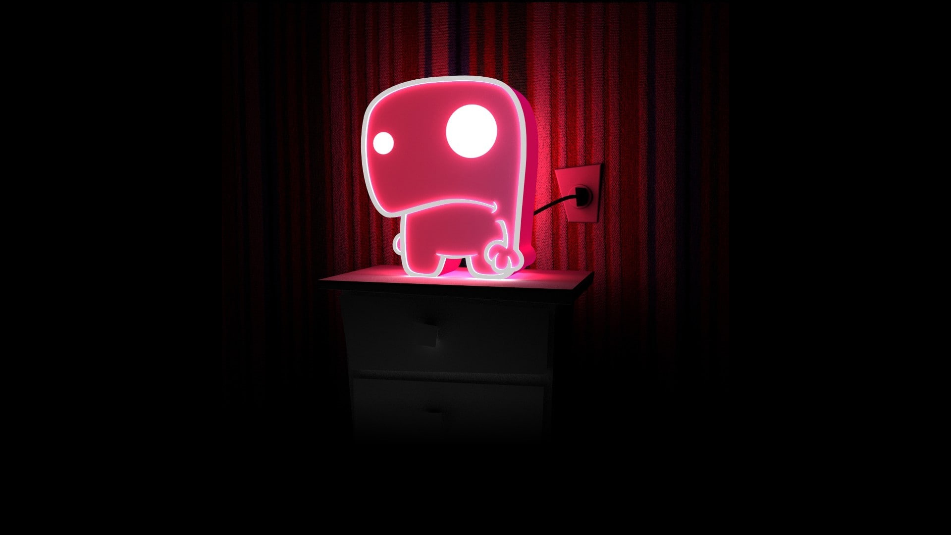 red, neon, lamp, 1080P, table, lights, pink, dinosaurs, HD Wallpaper