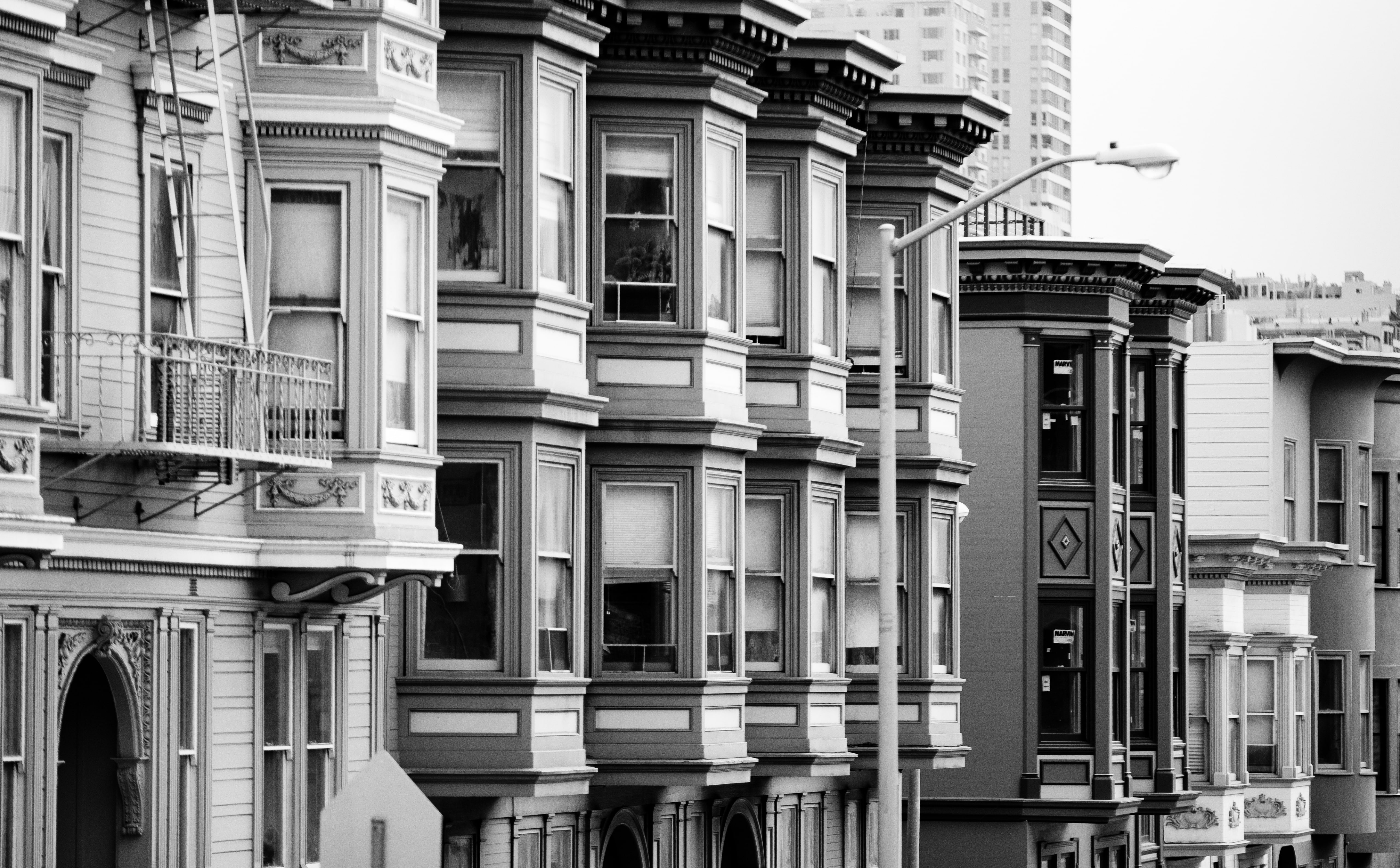 side by side, outdoors, full frame, District, grayscale, architectural column, things, Black and White, in a row, balcony, repetition, nature, united states, HD Wallpaper