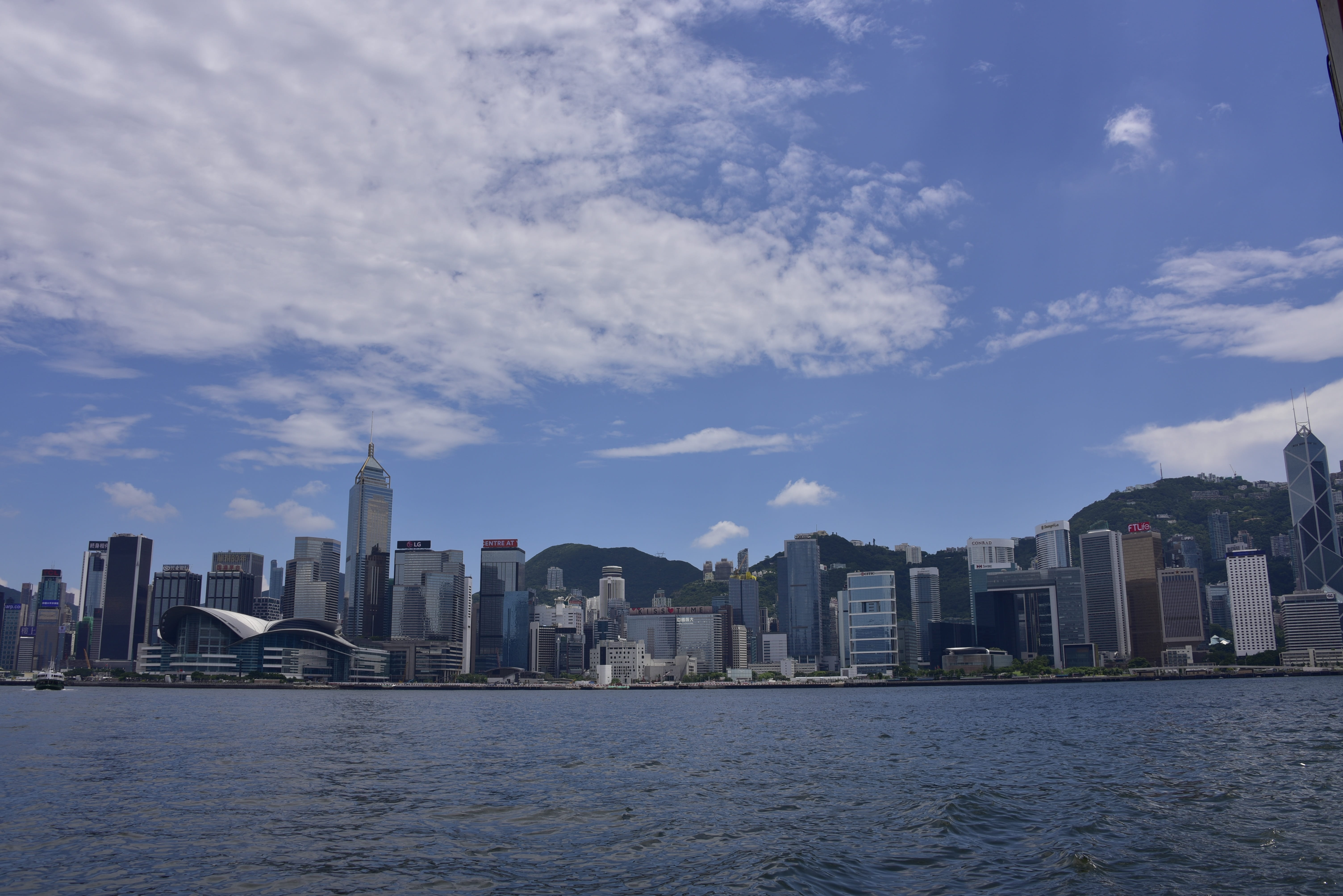 urban skyline, water, sky, hongkong, modern, tall - high, downtown, business, cloud - sky, victoria, island, skyline, architecture, tourism, waterfront, HD Wallpaper