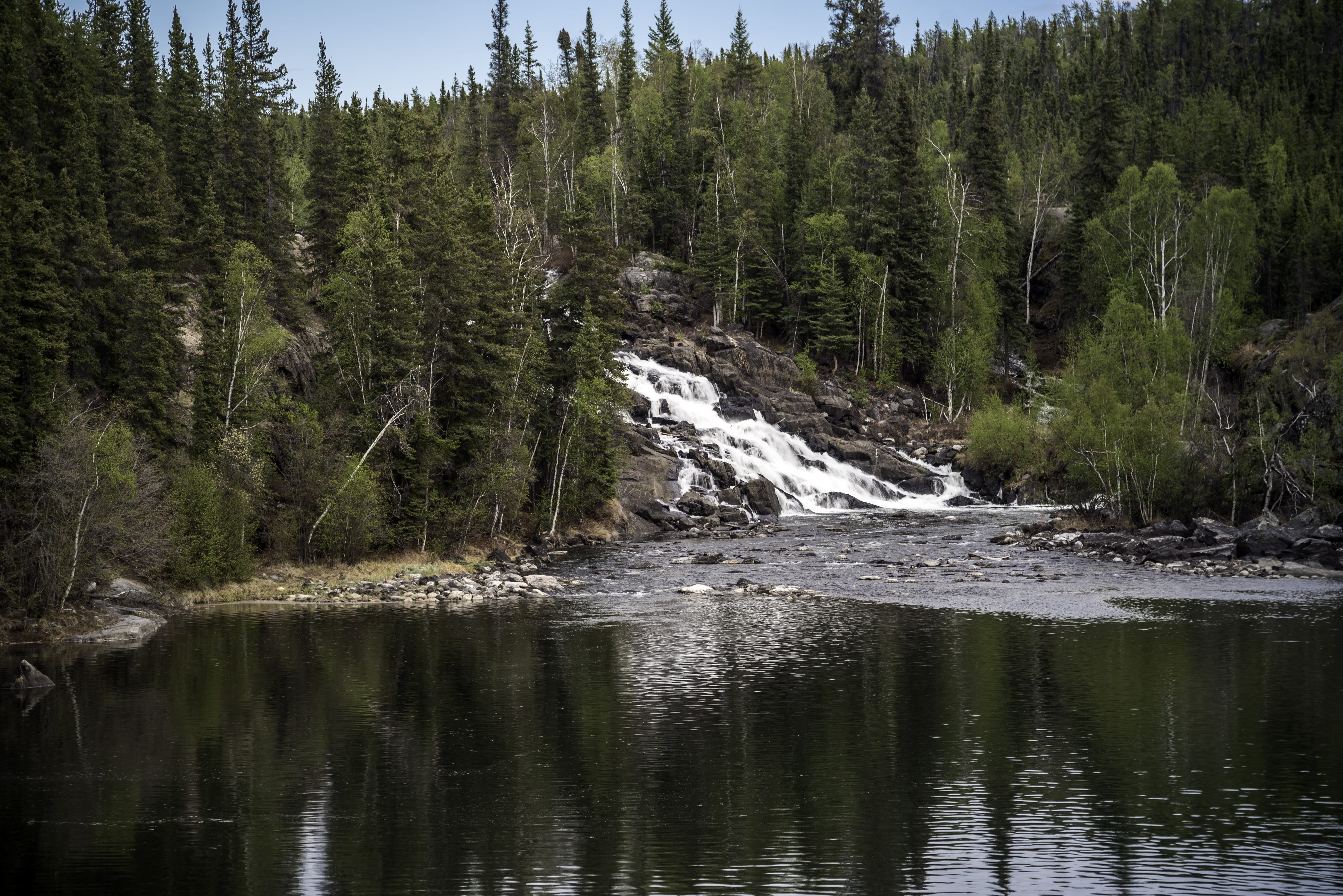 forest, northwest territories, day, lake, waterfalls, wilderness Area, pine woodland, from a distance, river, flowing water, scenics, woodland, tranquility, HD Wallpaper