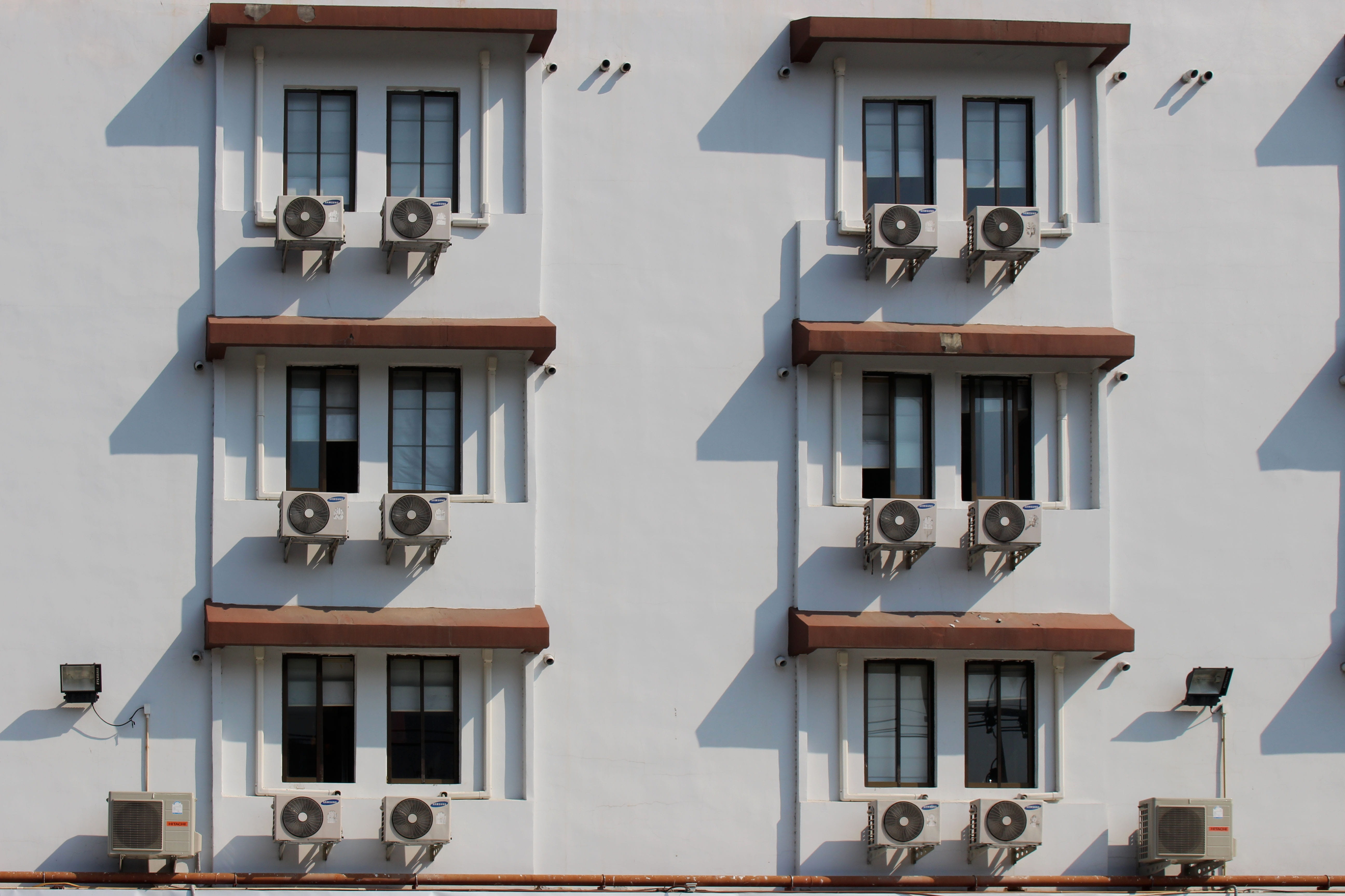 Air Conditioner, air, equipment, white color, Air, low angle view, apartment, adjusting, window, 5K, storey, Hotel, balcony, conditioner, paint, nature, HD Wallpaper