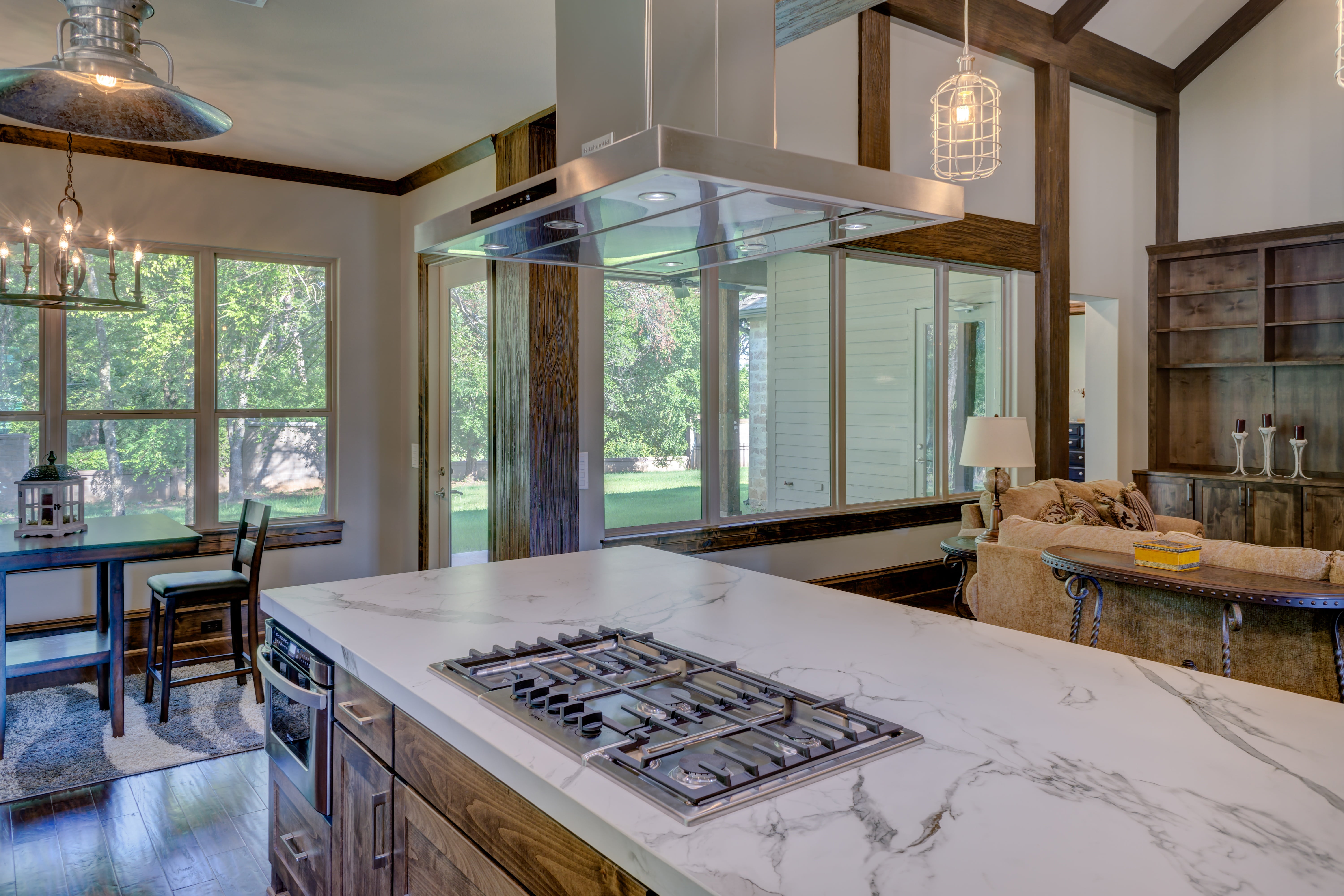wood - material, conditioner, type, window, cassette, design, luxury, absence, island, table, air, home Interior, domestic kitchen, day, kitchen, glass - material, HD Wallpaper