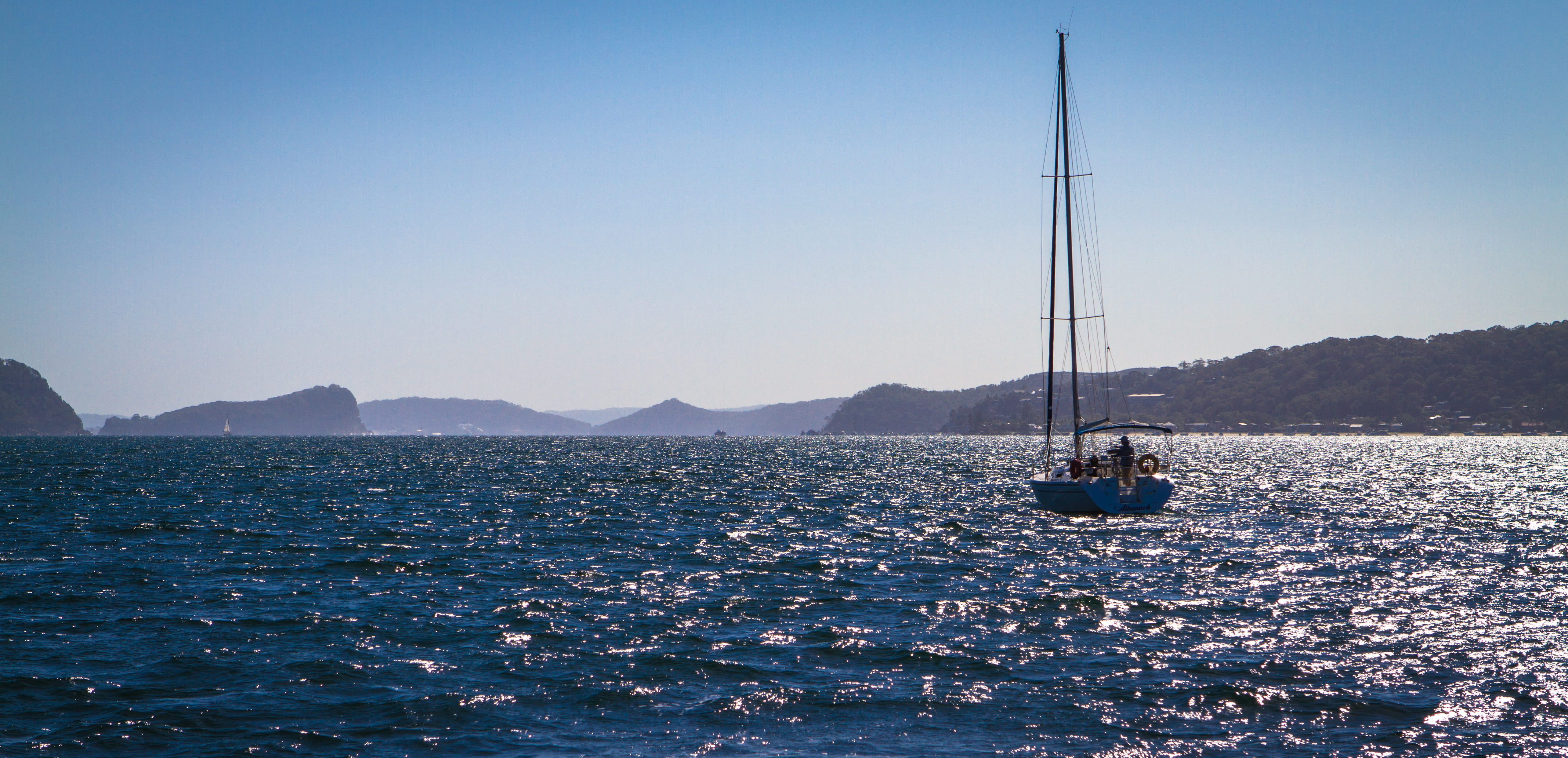 blue, mode of transportation, yacht, tranquil scene, clear sky, scenics - nature, landscape, sea, luxury, water, boating, sailboat, pole, transportation, HD Wallpaper