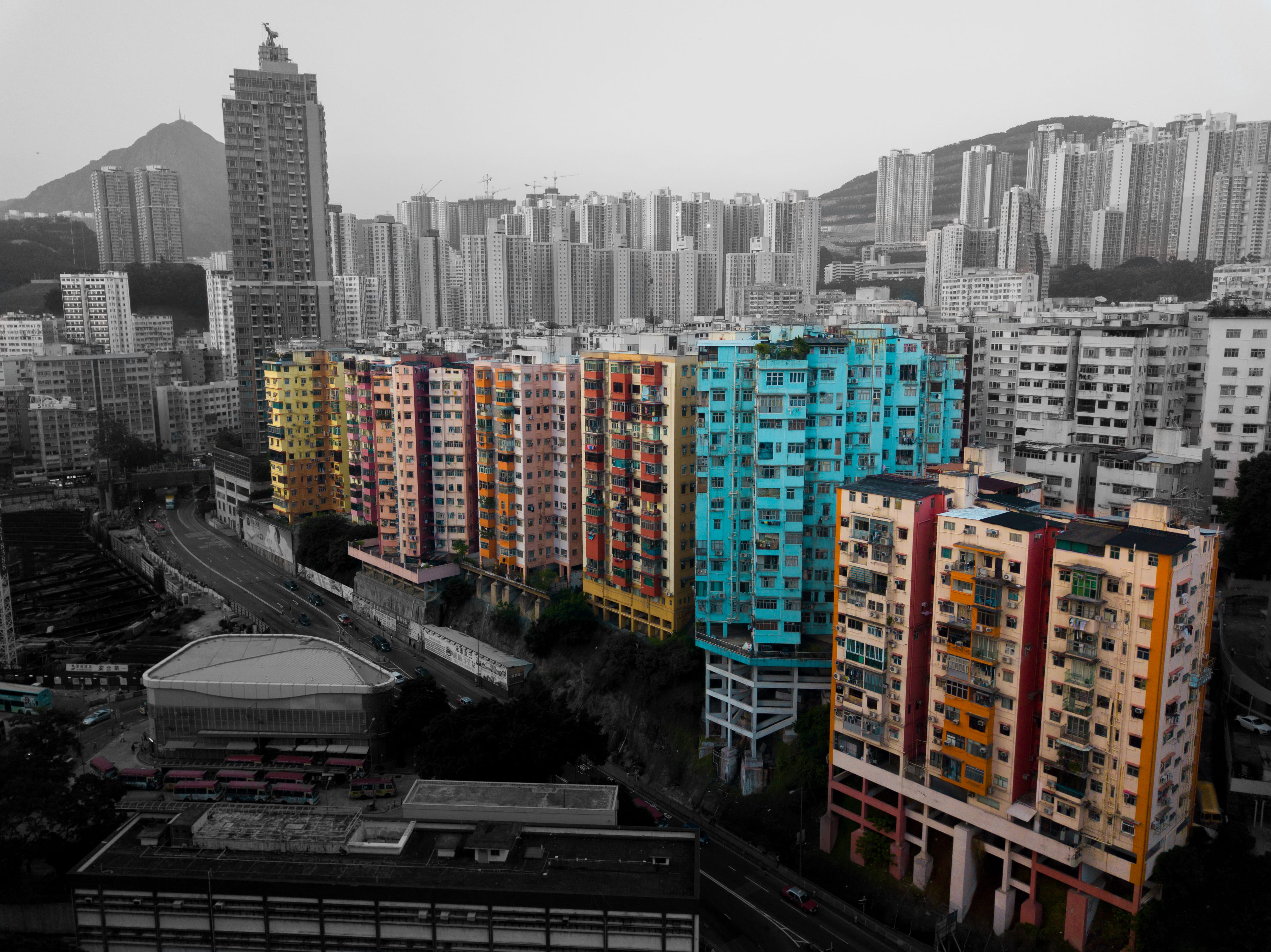 hong kong, nature, office, sky, apartment, modern, outdoors, building exterior, residential district, building, architecture, tower, 4K, city, high angle view, HD Wallpaper