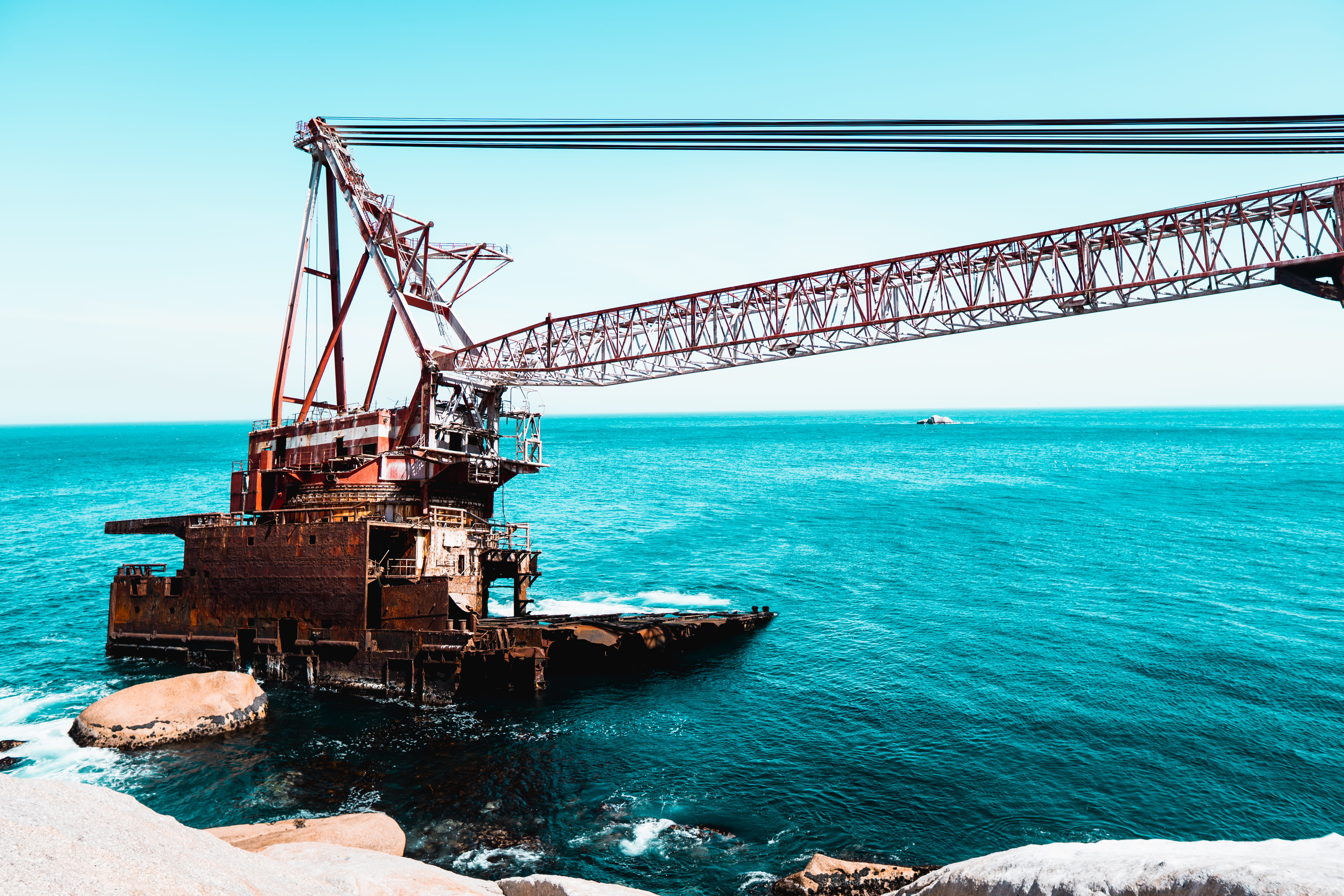 rock, connection, boat, vehicle, vessel, outdoors, construction crane, sea, cape town, mode of transportation, shipwreck, beauty in nature, water, sky, HD Wallpaper