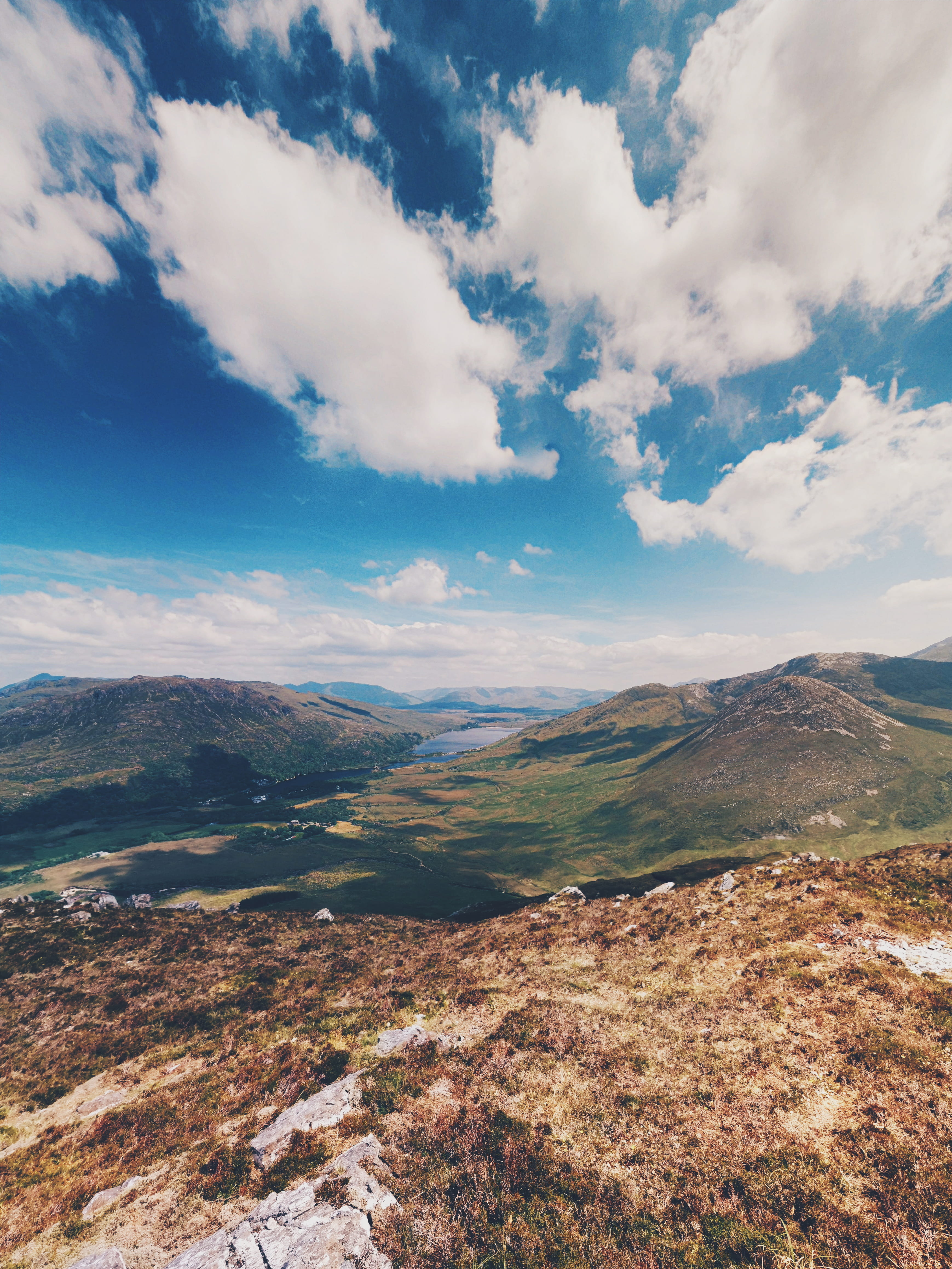 idyllic, non-urban scene, high angle view, lake, diamond hill, nature, connemara, rolling landscape, landscape, land, ireland, scenics - nature, day, remote, Phone HD Wallpaper