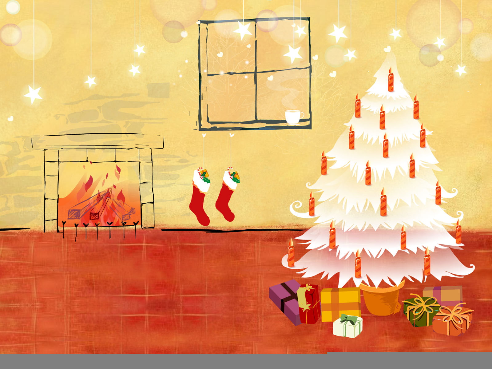 illuminated, window, stockings, art and craft, gift, christmas, holiday, celebration, christmas decoration, hung, flames, white, 720P, gifts, HD Wallpaper