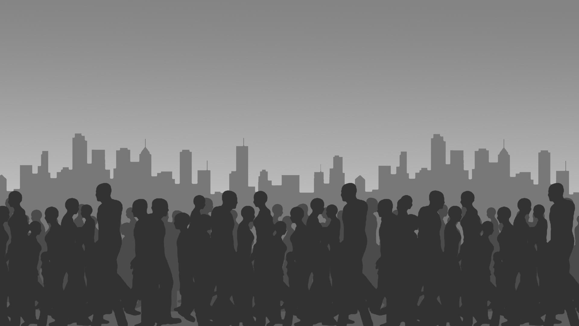 people, different, artwork, person, grey, gray, dark, light, shades, gradient, 1080P, movement, silhouette, city movement, city, HD Wallpaper