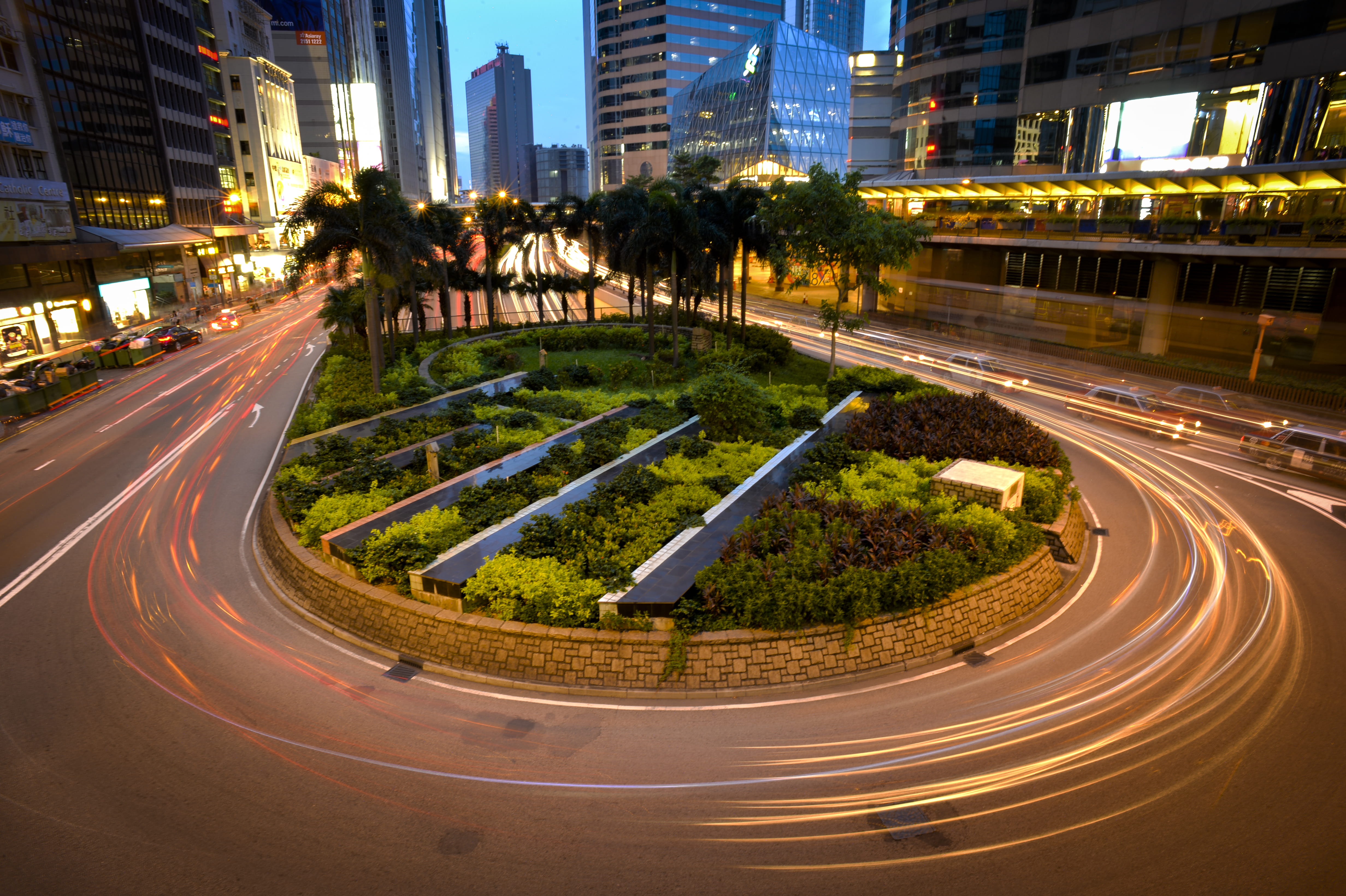 building, city life, road marking, mode of transportation, motion, train, long exposure, plant, car, office building exterior, built structure, modern, HD Wallpaper