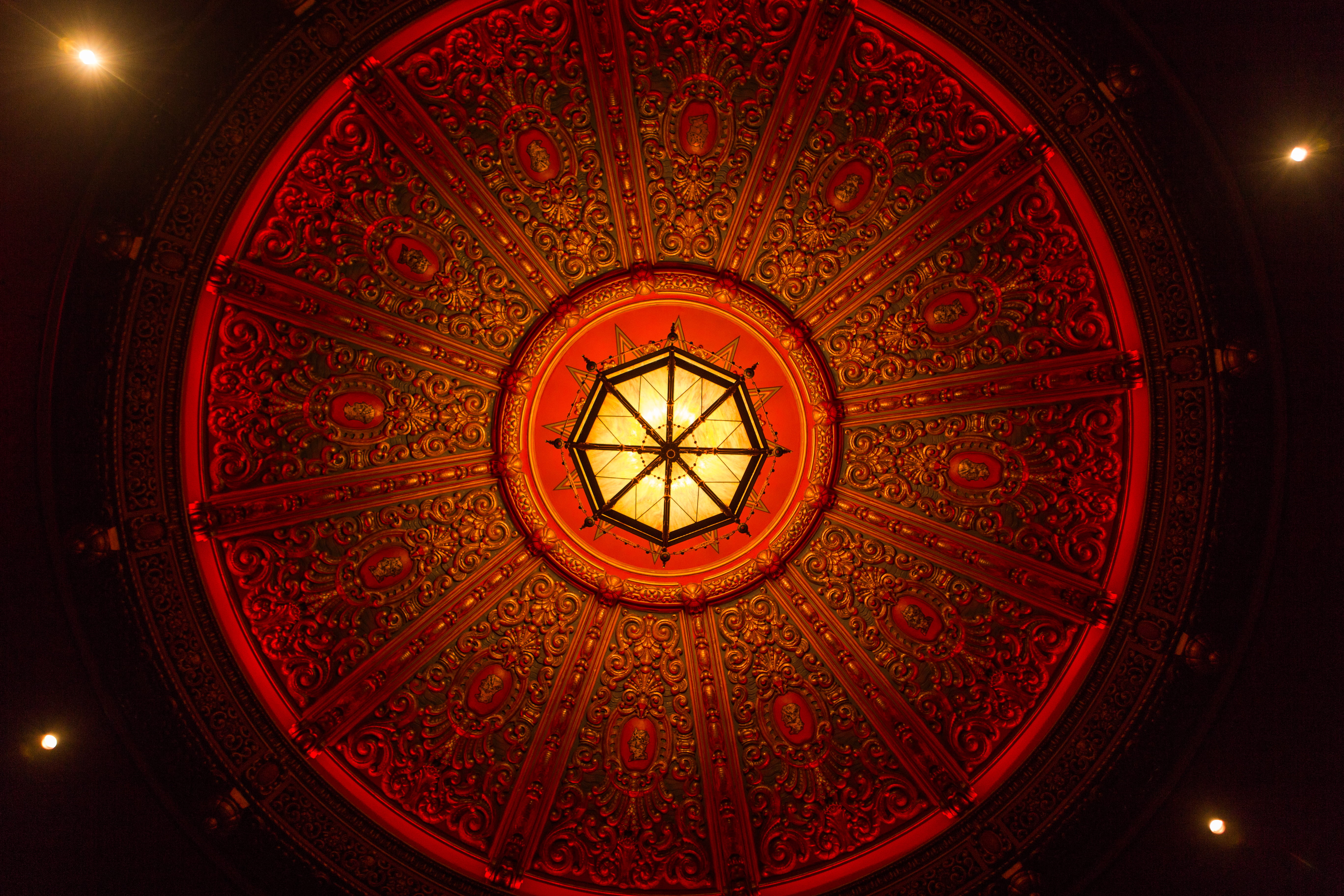 ornate, architecture, no people, concentric, religion, ceiling, shape, illuminated, design, art and craft, pattern, low angle view, circle, directly below, HD Wallpaper