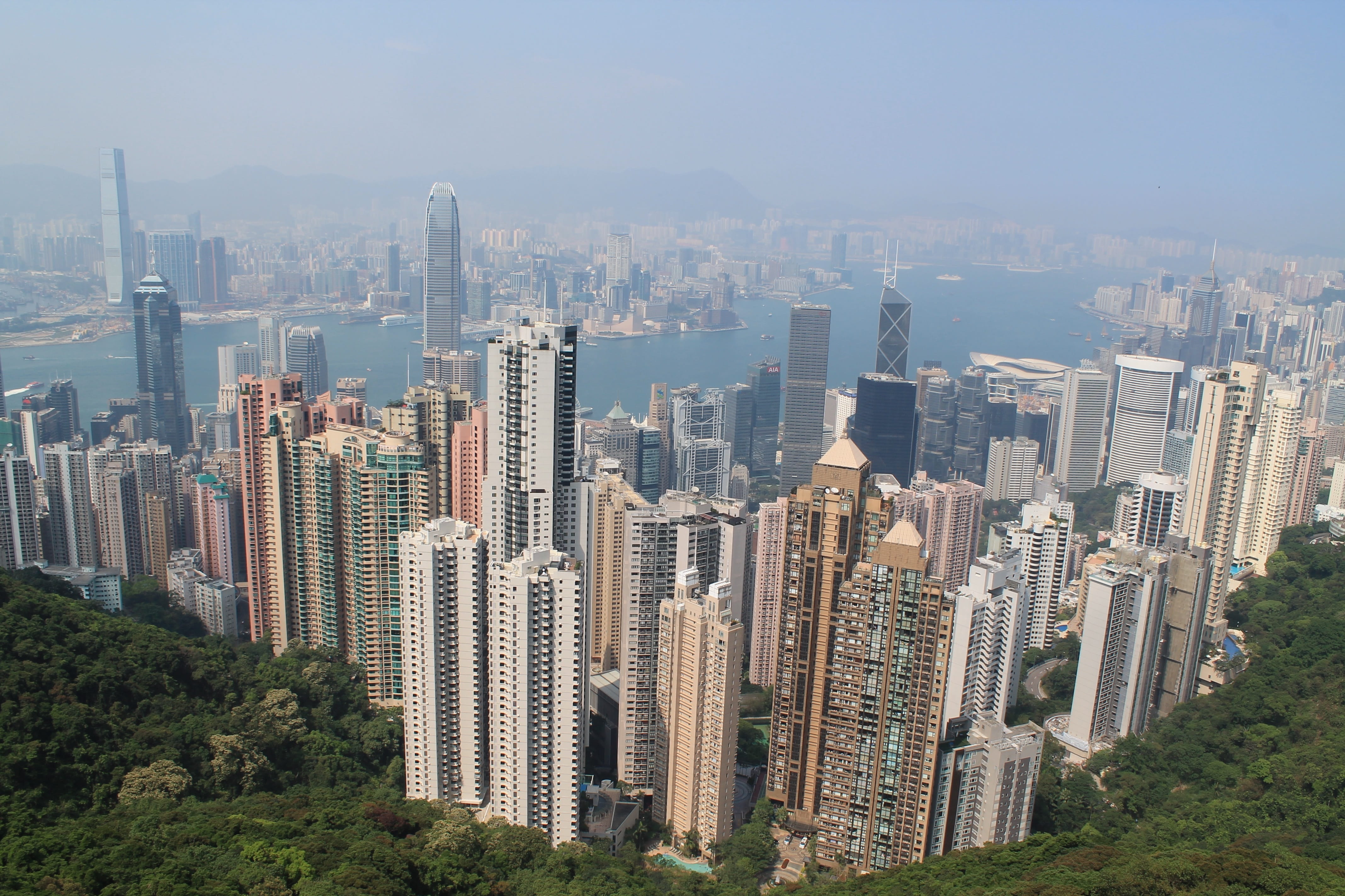 financial district, harbor, 4K, City, business, sky, asia, travel, hong kong skyline, Skyline, urban skyline, building exterior, residential district, HD Wallpaper
